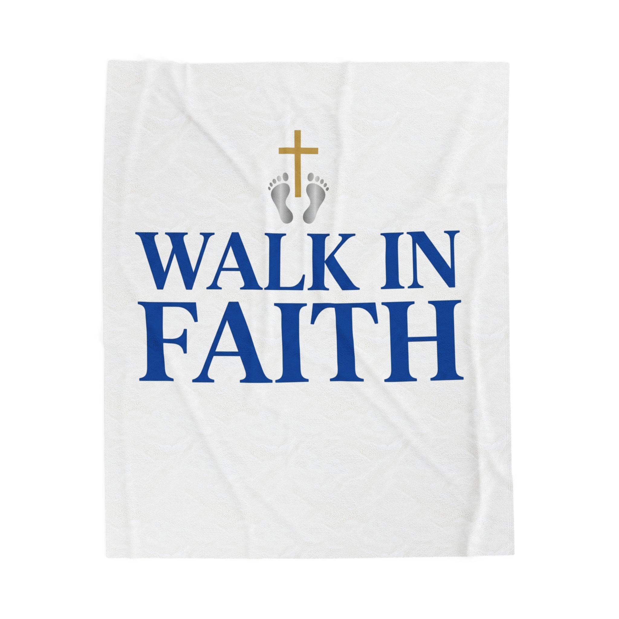 Walk in Faith Plush Blanket — Christian Velveteen Throw with Cross & Baby Footprints