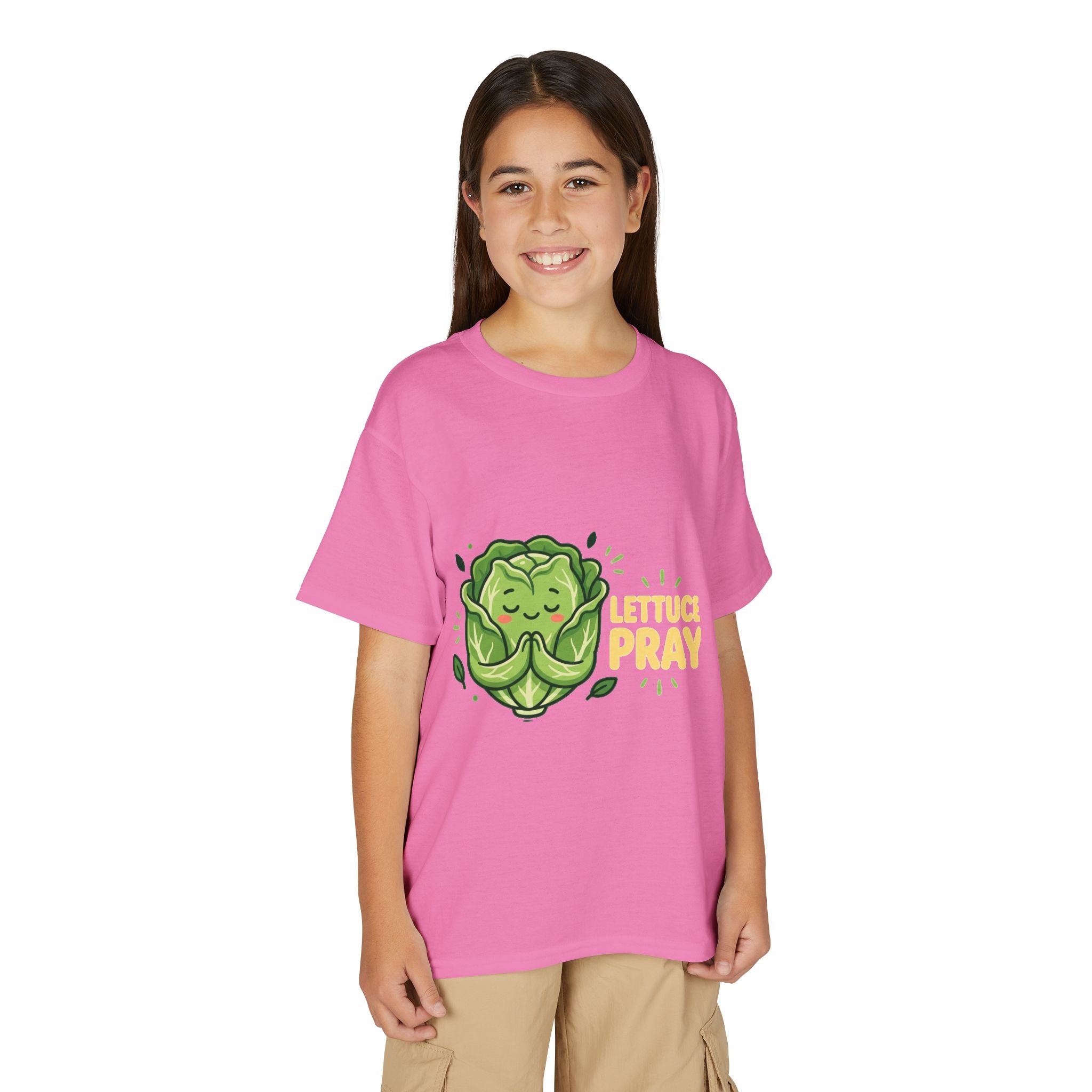 Youth T-Shirt — "Lettuce Pray" Cute Praying Lettuce Kids Tee