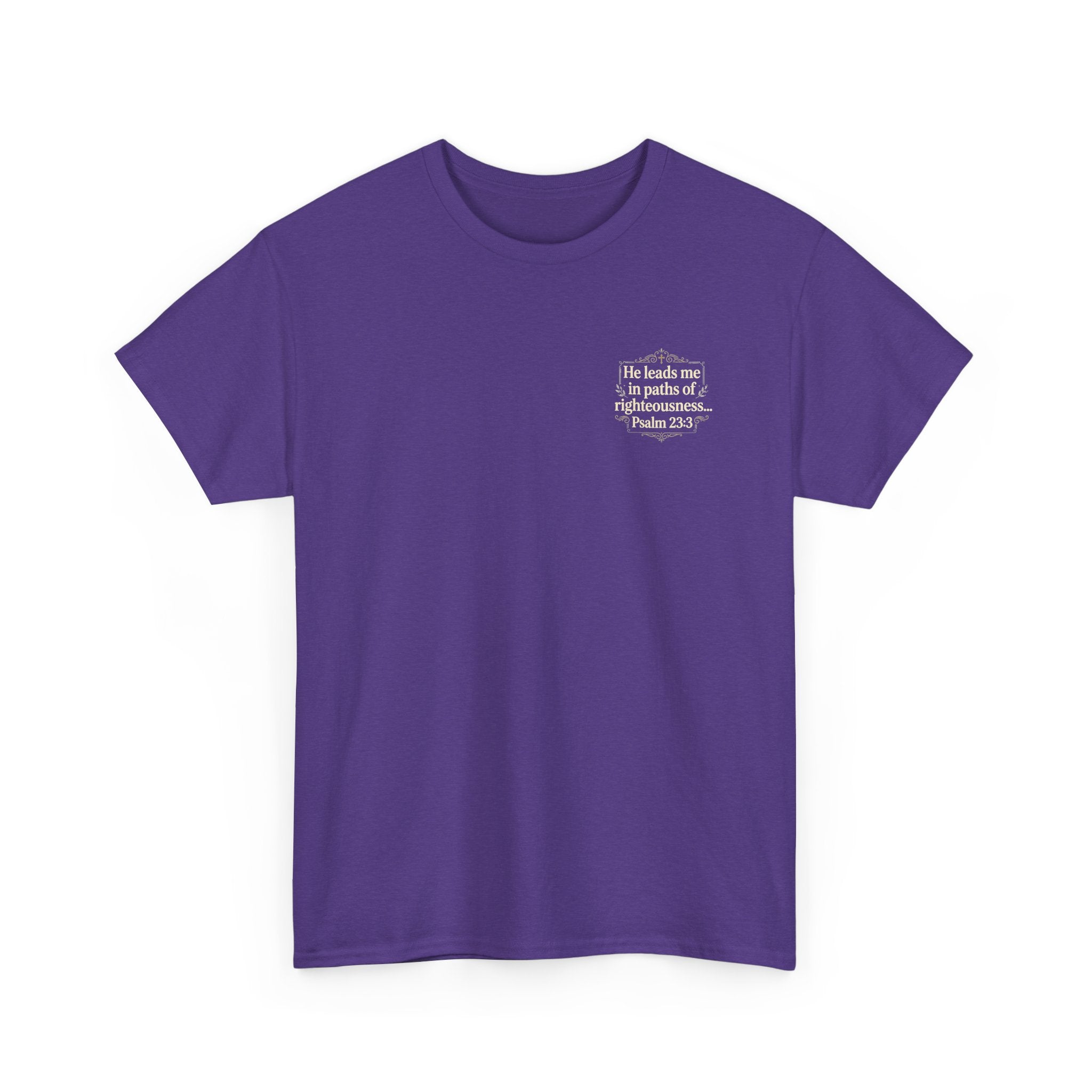 Christian Scripture Tee — "He heals the brokenhearted" Psalm 34:18 Chest Print