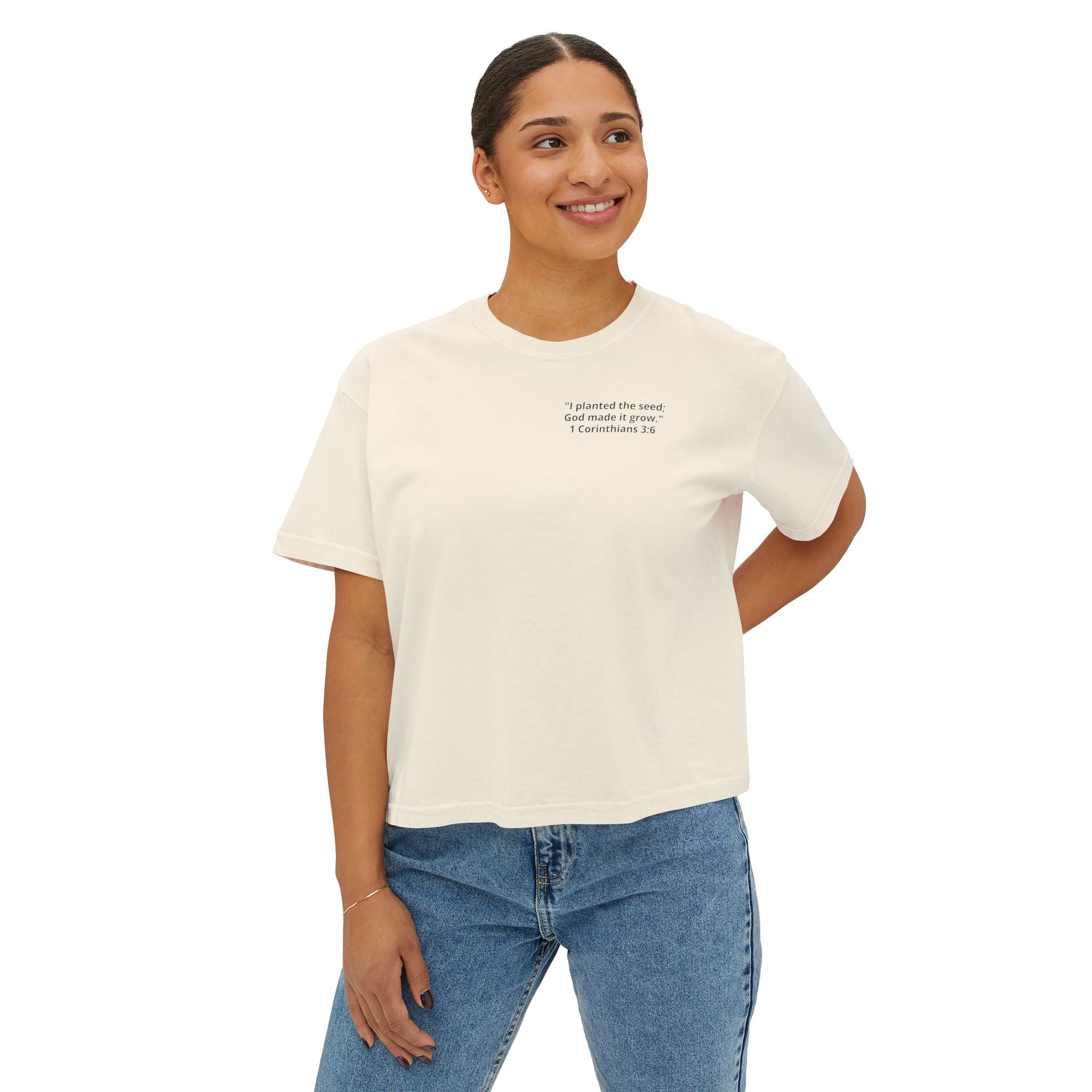 Watch the Love of God Grow Boxy Tee — Christian Faith Tree Graphic Women's Shirt