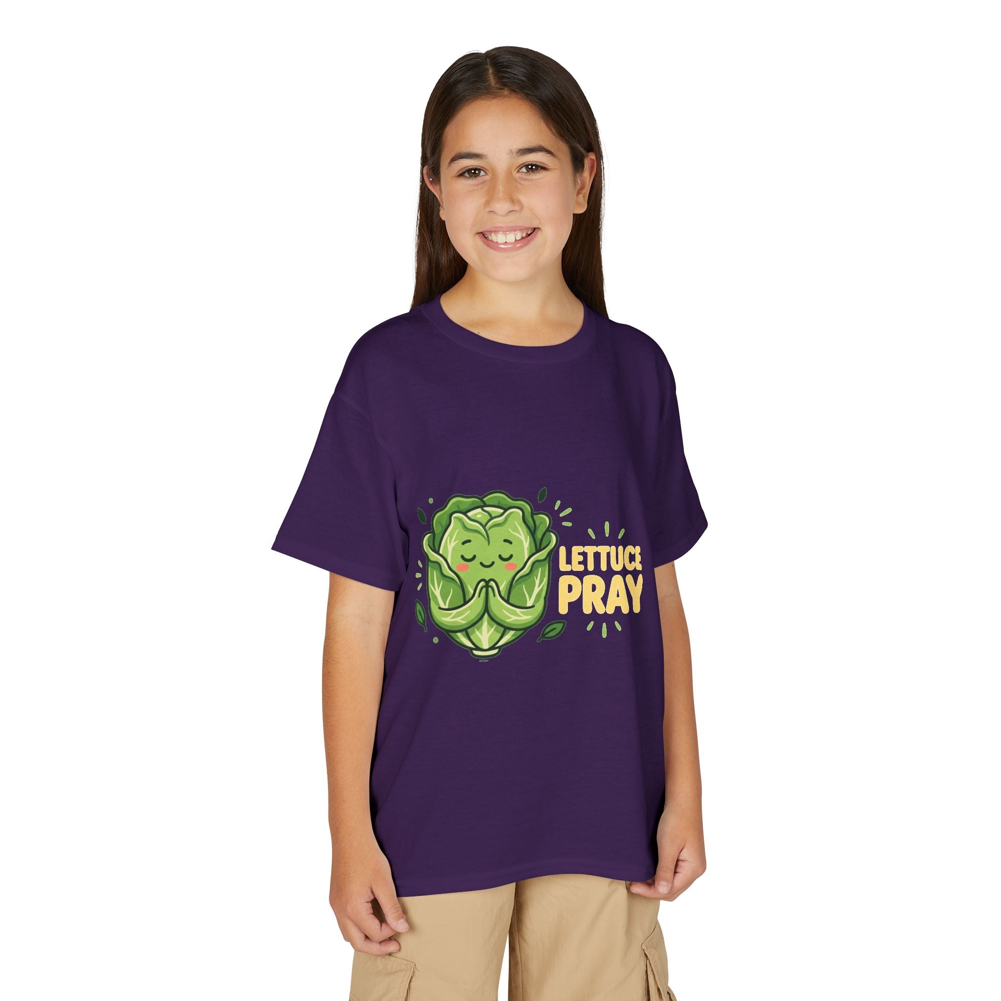 Youth T-Shirt — "Lettuce Pray" Cute Praying Lettuce Kids Tee