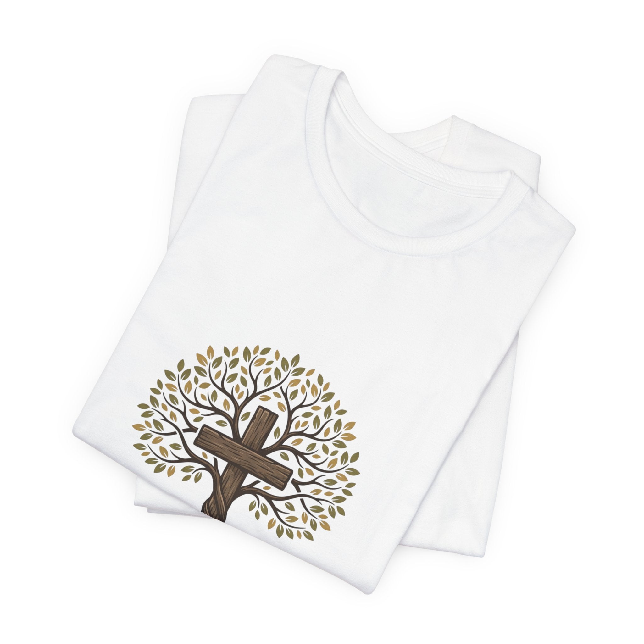 Christian Cross Tree T-Shirt — "Christ died for our sins to give us family to grow spiritually within Him"