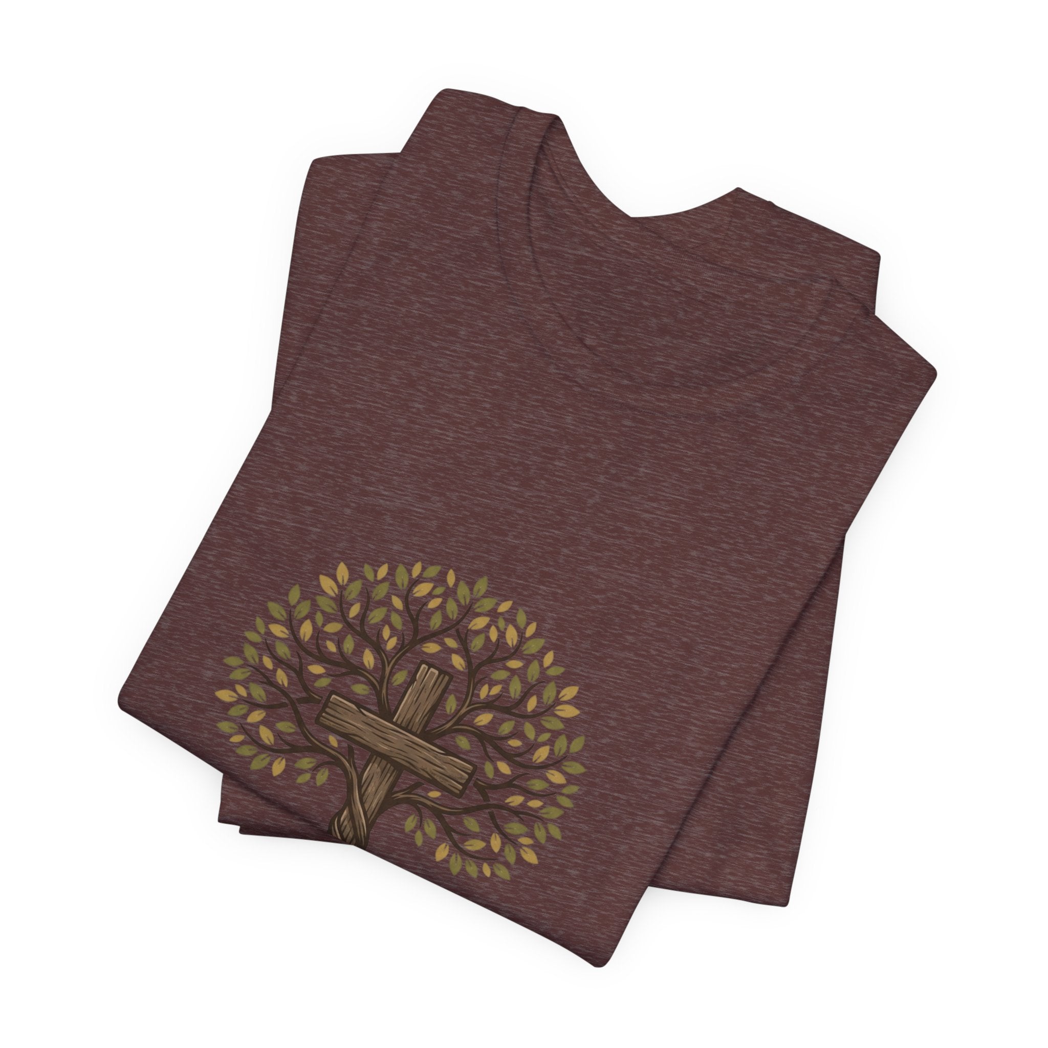Christian Cross Tree T-Shirt — "Christ died for our sins to give us family to grow spiritually within Him"