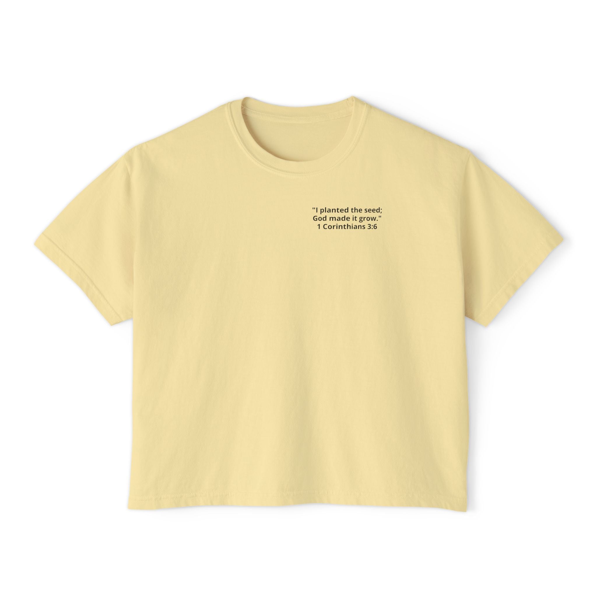Watch the Love of God Grow Boxy Tee — Christian Faith Tree Graphic Women's Shirt