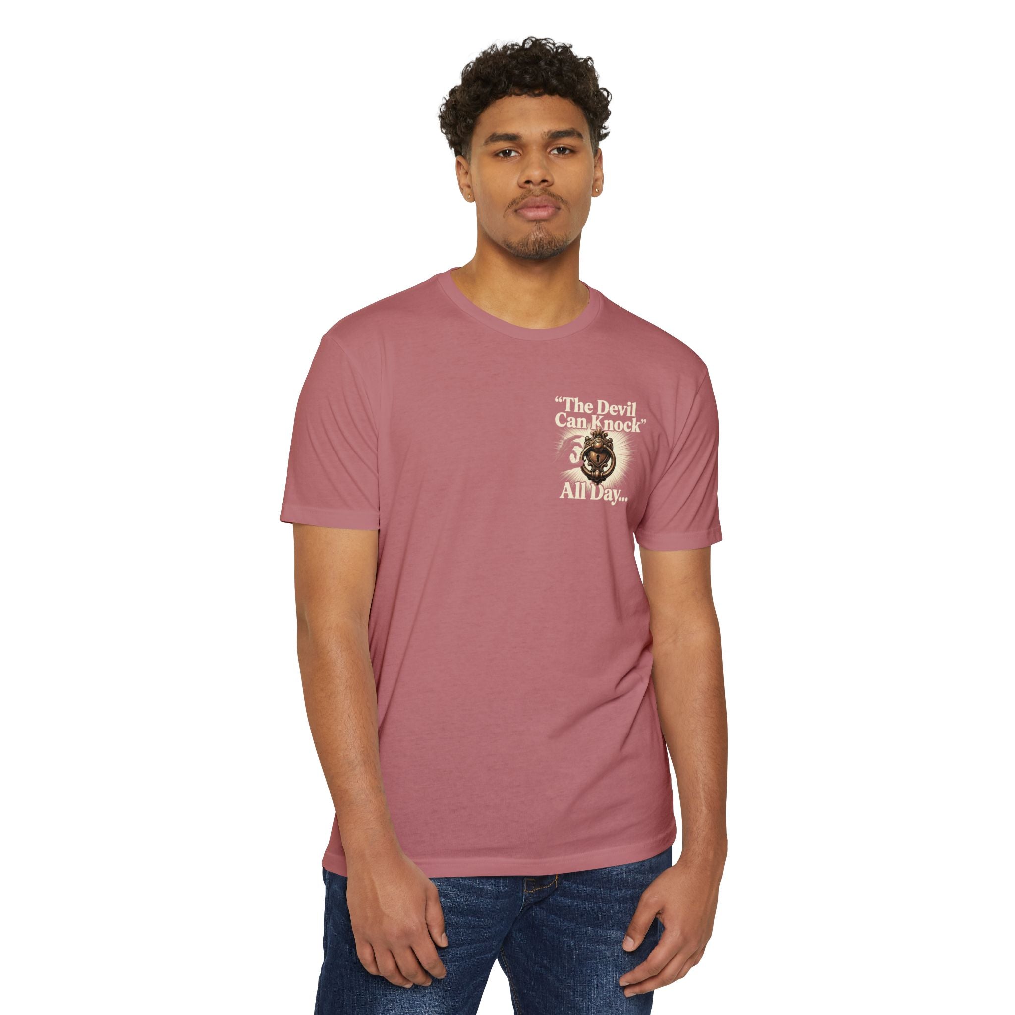 Christian Cross T-Shirt — "The Devil Can Knock All Day... But I Only Answer For Jesus"