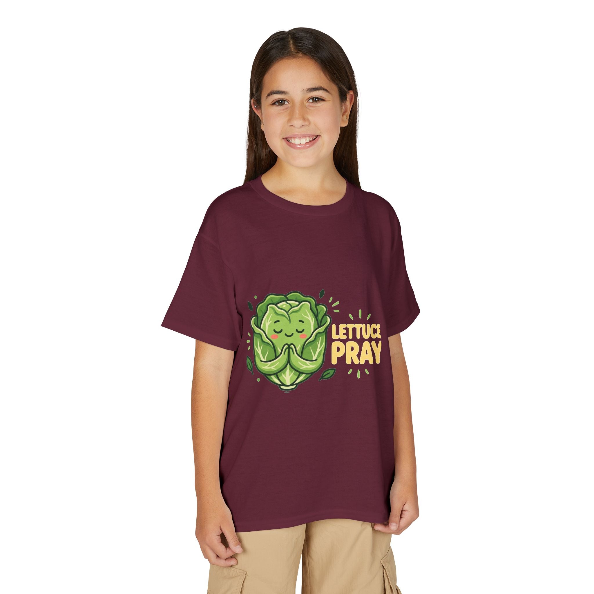 Youth T-Shirt — "Lettuce Pray" Cute Praying Lettuce Kids Tee