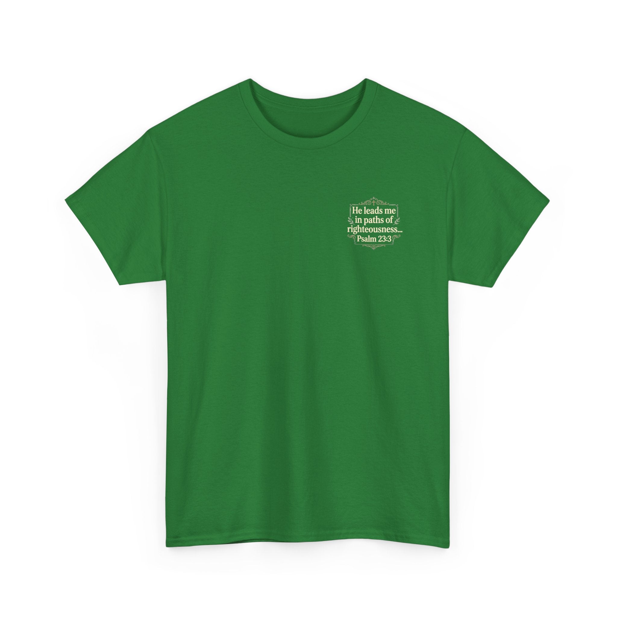 Christian Scripture Tee — "He heals the brokenhearted" Psalm 34:18 Chest Print