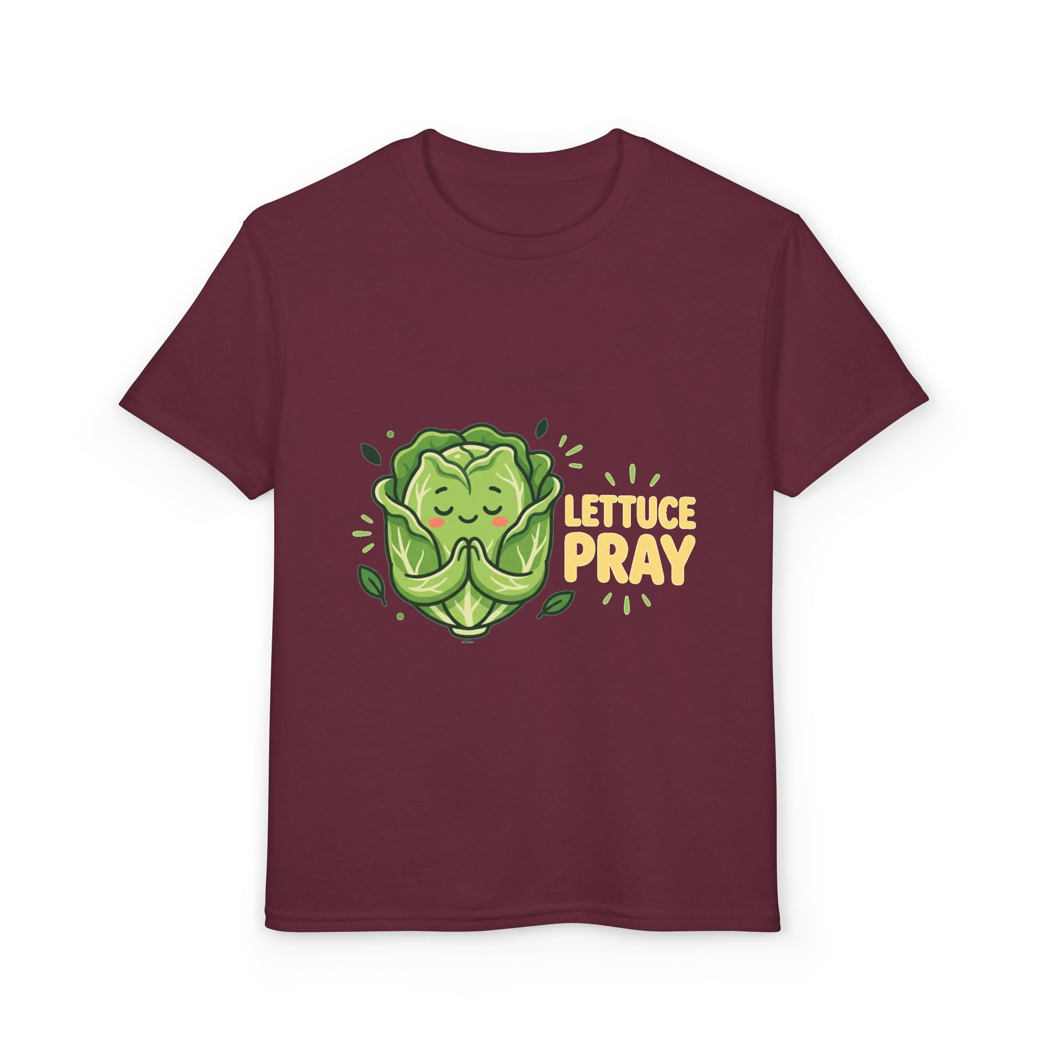 Youth T-Shirt — "Lettuce Pray" Cute Praying Lettuce Kids Tee