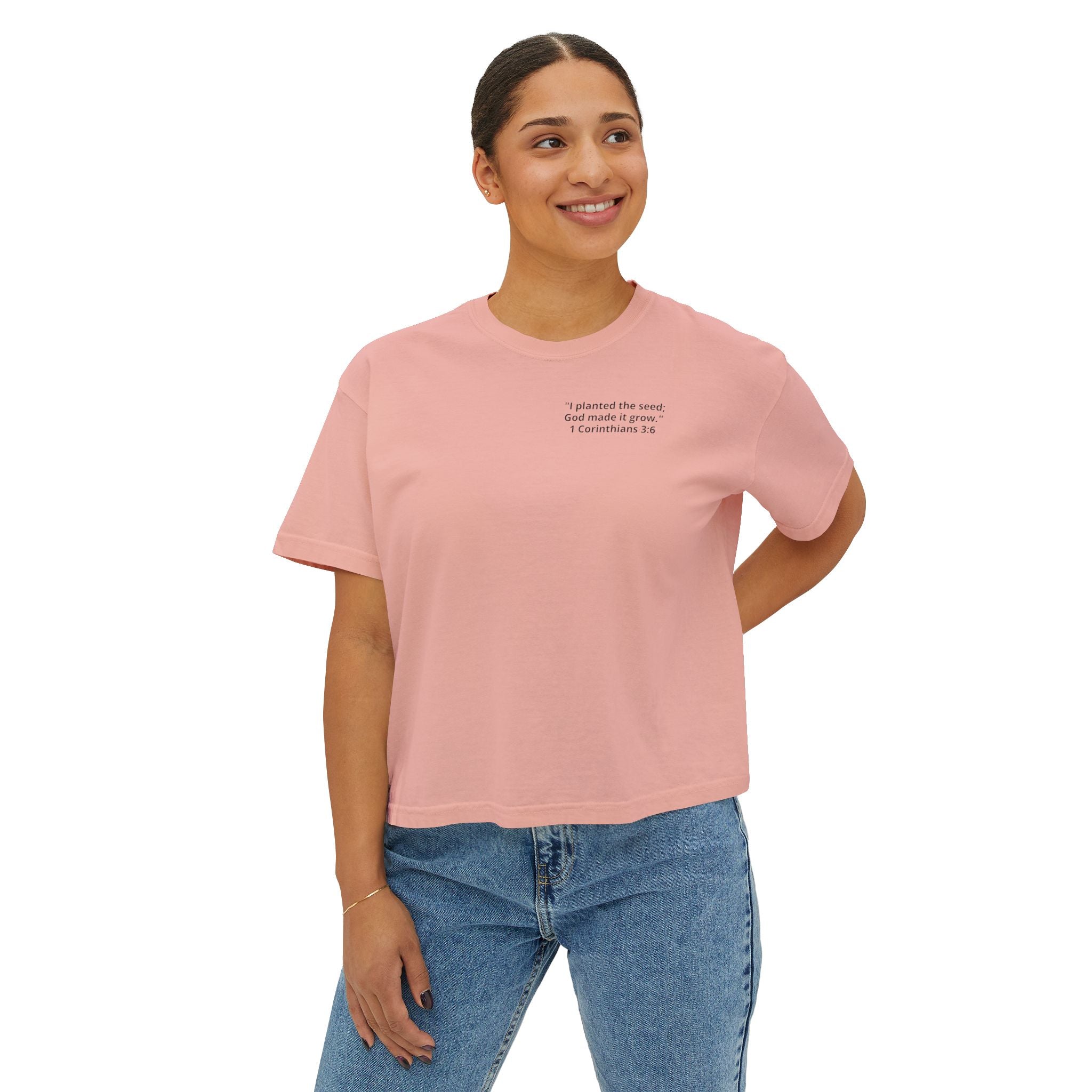 Watch the Love of God Grow Boxy Tee — Christian Faith Tree Graphic Women's Shirt