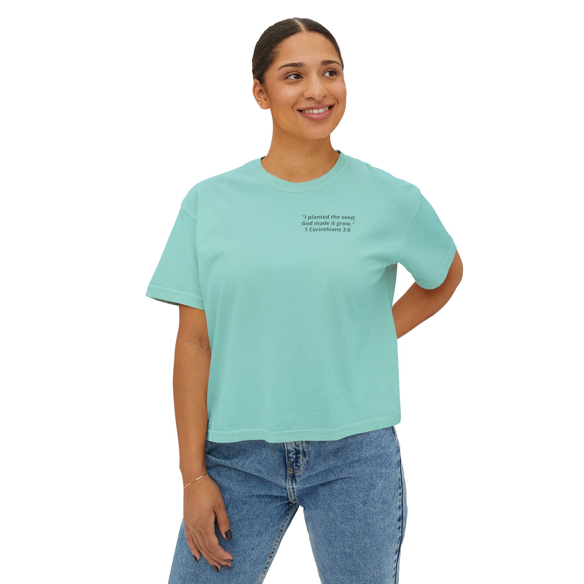 Watch the Love of God Grow Boxy Tee — Christian Faith Tree Graphic Women's Shirt