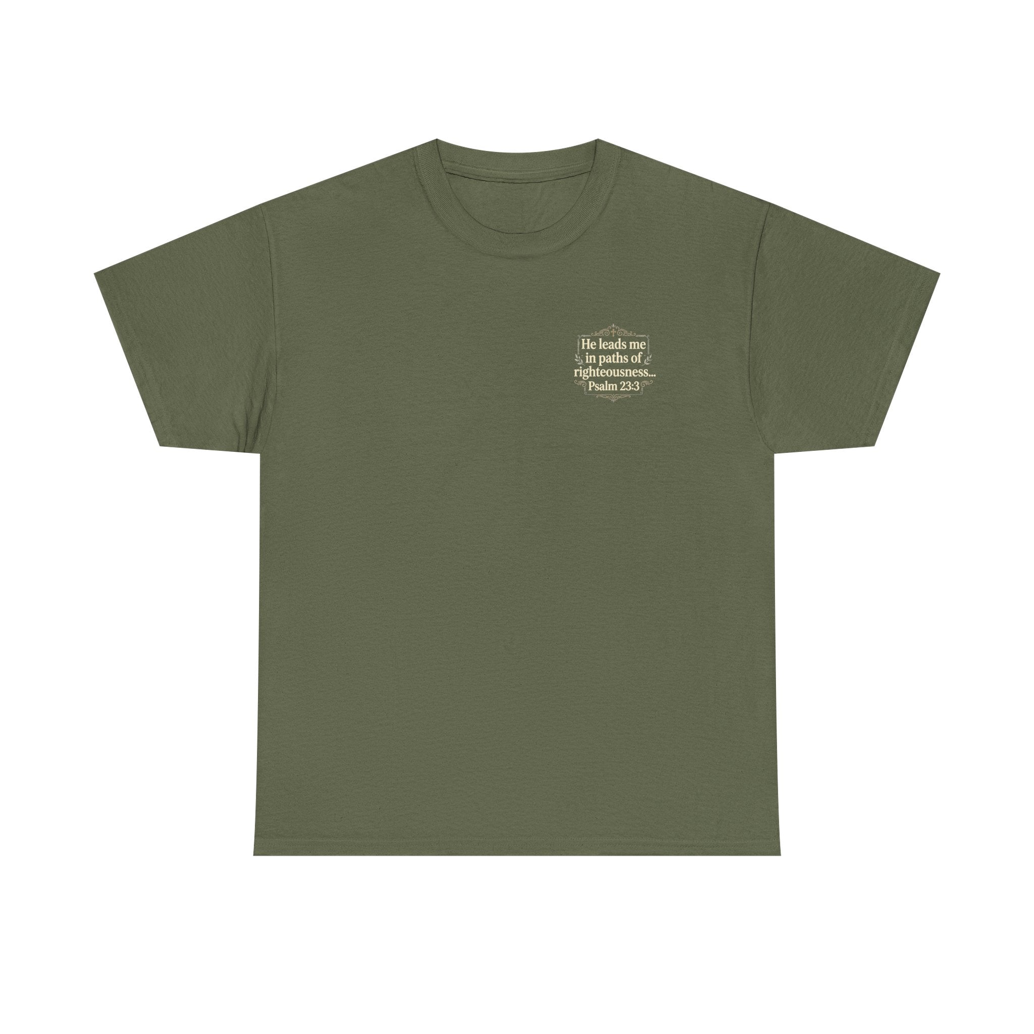 Christian Scripture Tee — "He heals the brokenhearted" Psalm 34:18 Chest Print