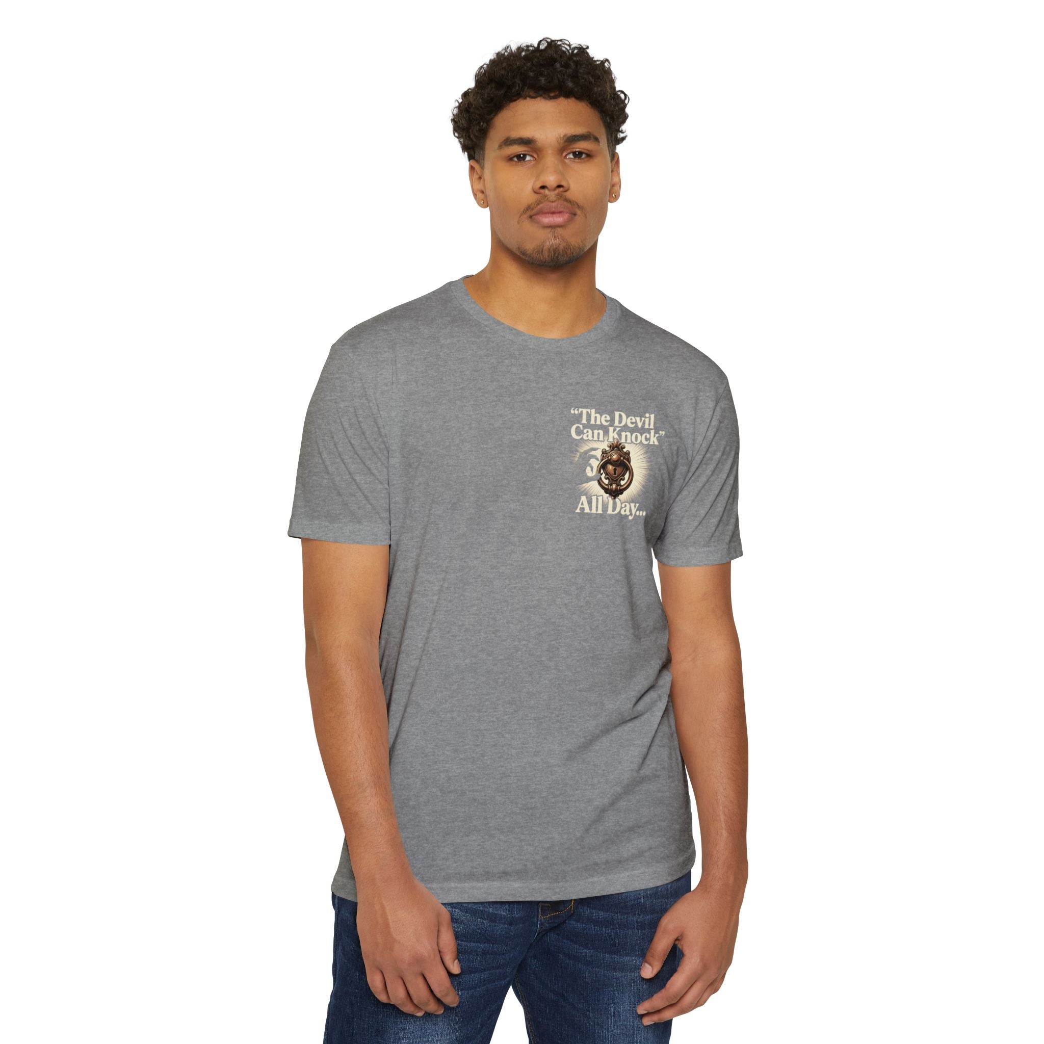 Christian Cross T-Shirt — "The Devil Can Knock All Day... But I Only Answer For Jesus"