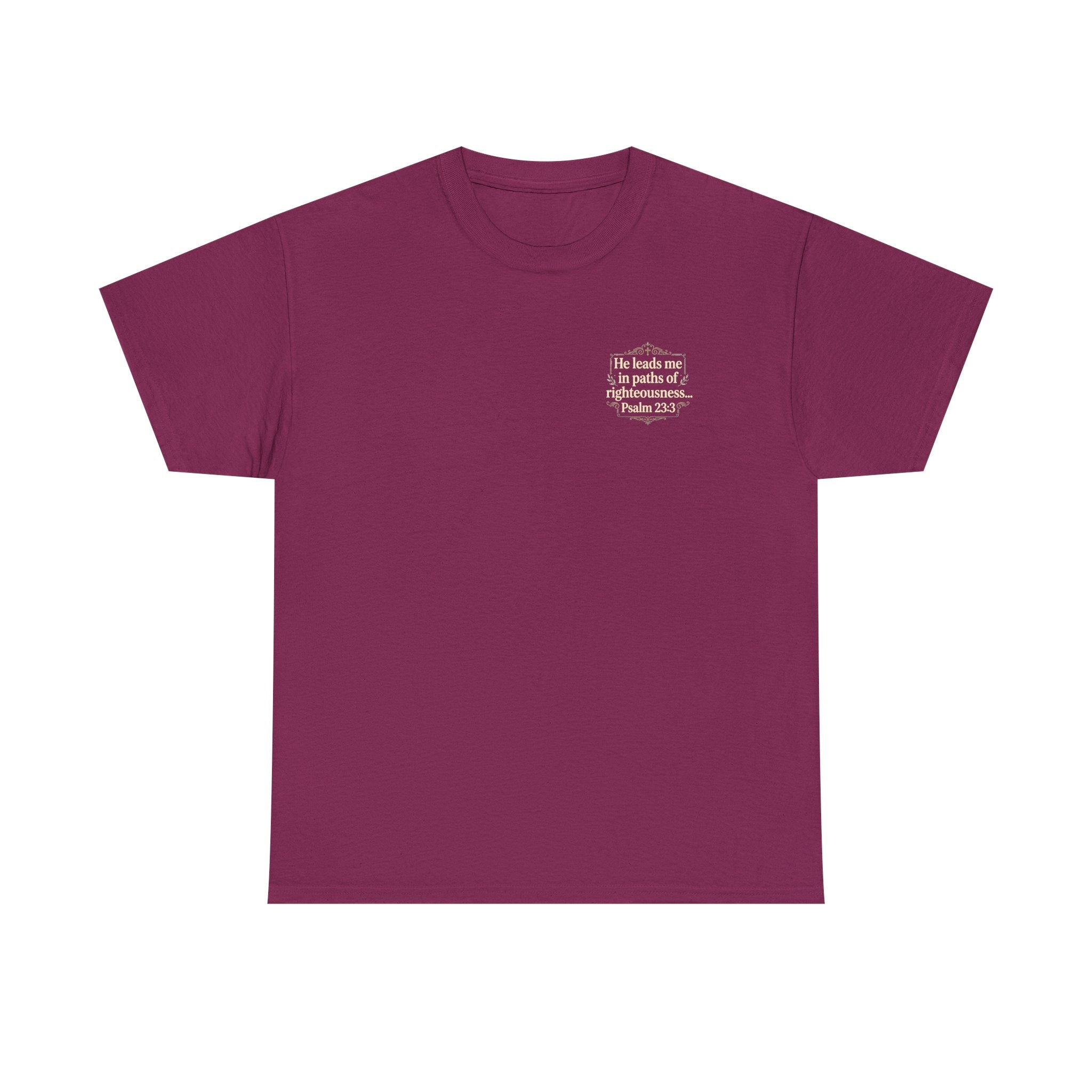 Christian Scripture Tee — "He heals the brokenhearted" Psalm 34:18 Chest Print