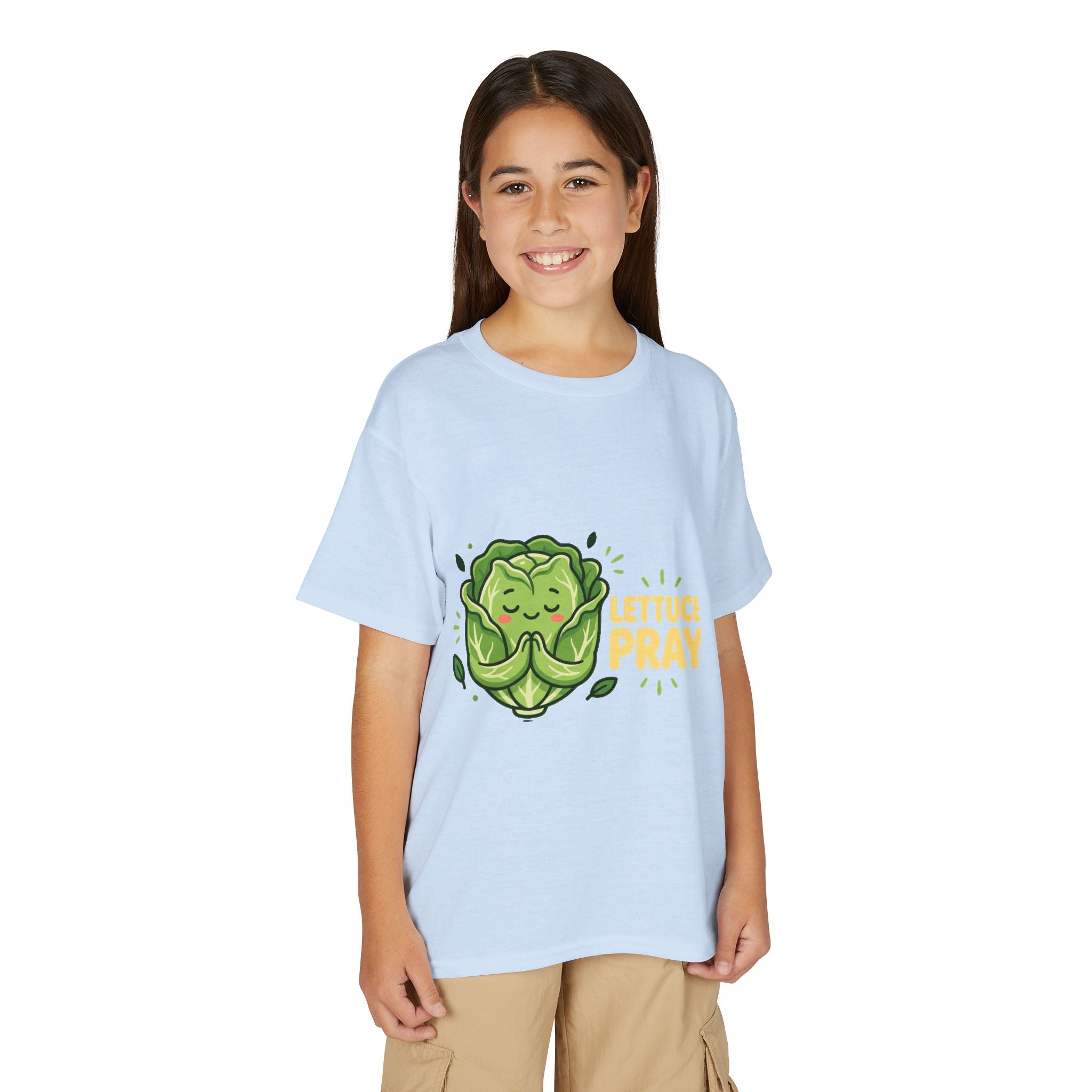 Youth T-Shirt — "Lettuce Pray" Cute Praying Lettuce Kids Tee