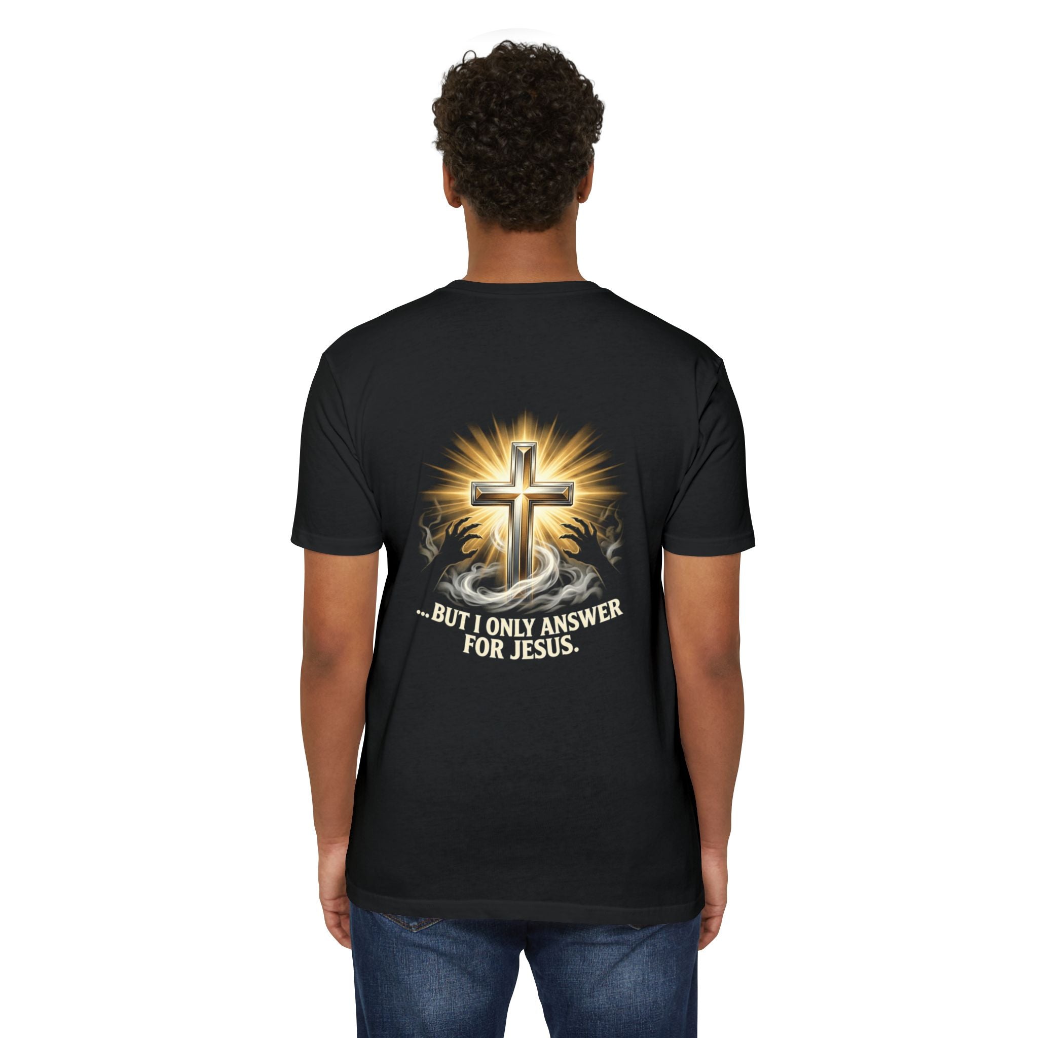 Christian Cross T-Shirt — "The Devil Can Knock All Day... But I Only Answer For Jesus"