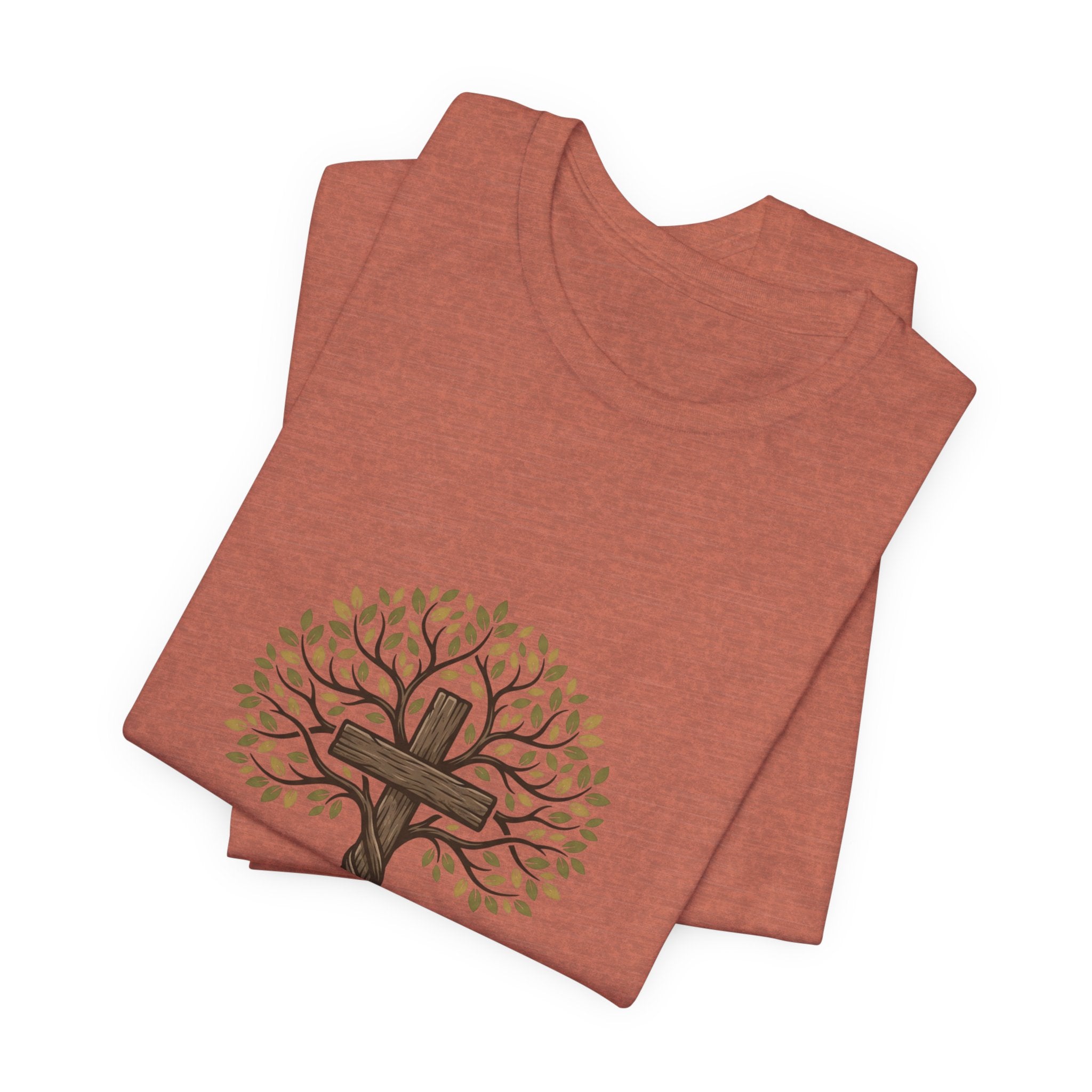 Christian Cross Tree T-Shirt — "Christ died for our sins to give us family to grow spiritually within Him"