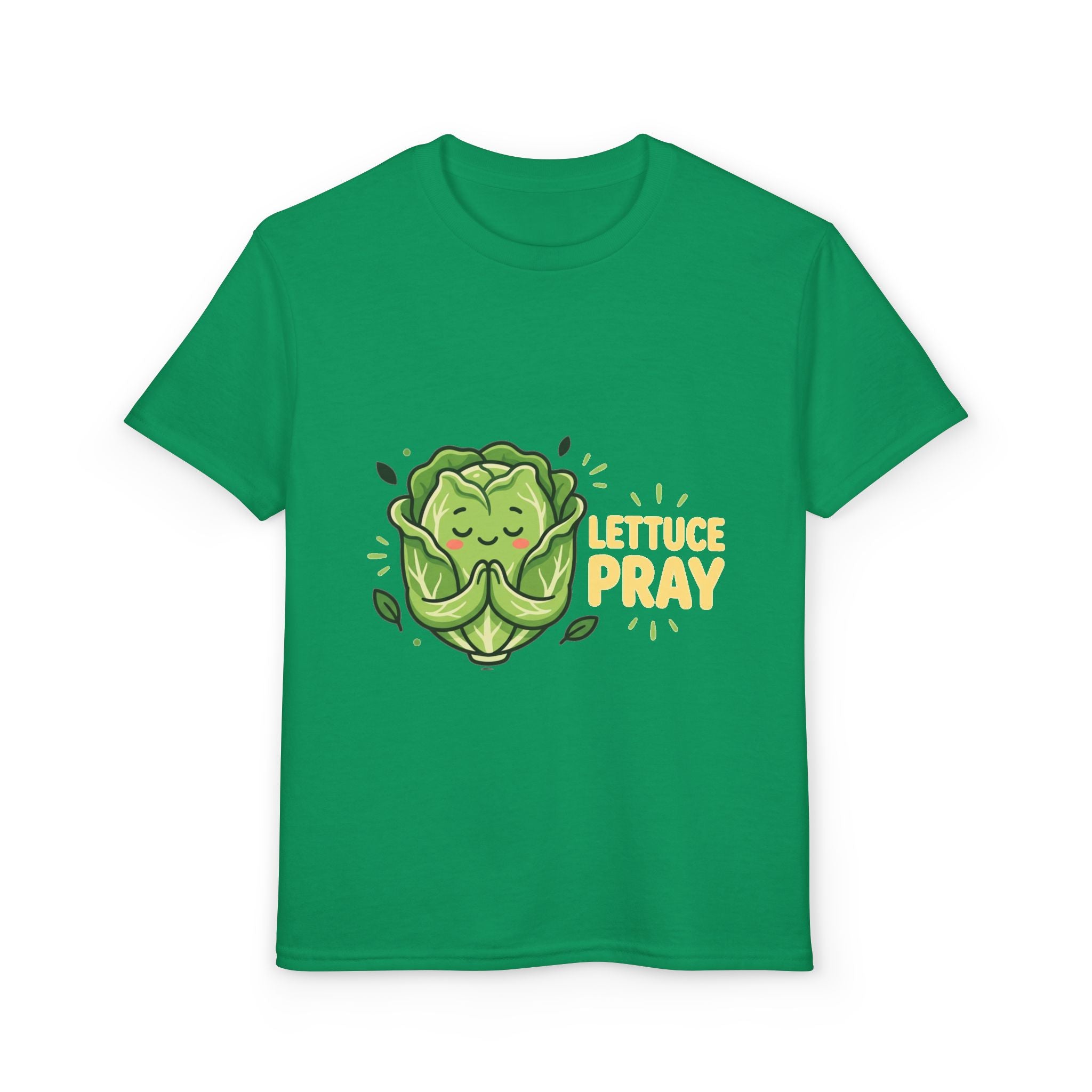 Youth T-Shirt — "Lettuce Pray" Cute Praying Lettuce Kids Tee