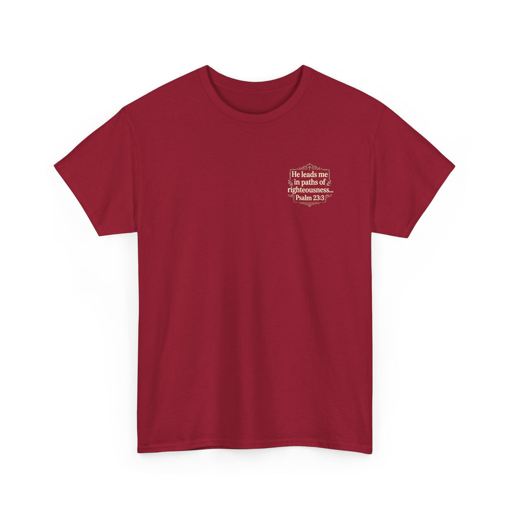 Christian Scripture Tee — "He heals the brokenhearted" Psalm 34:18 Chest Print