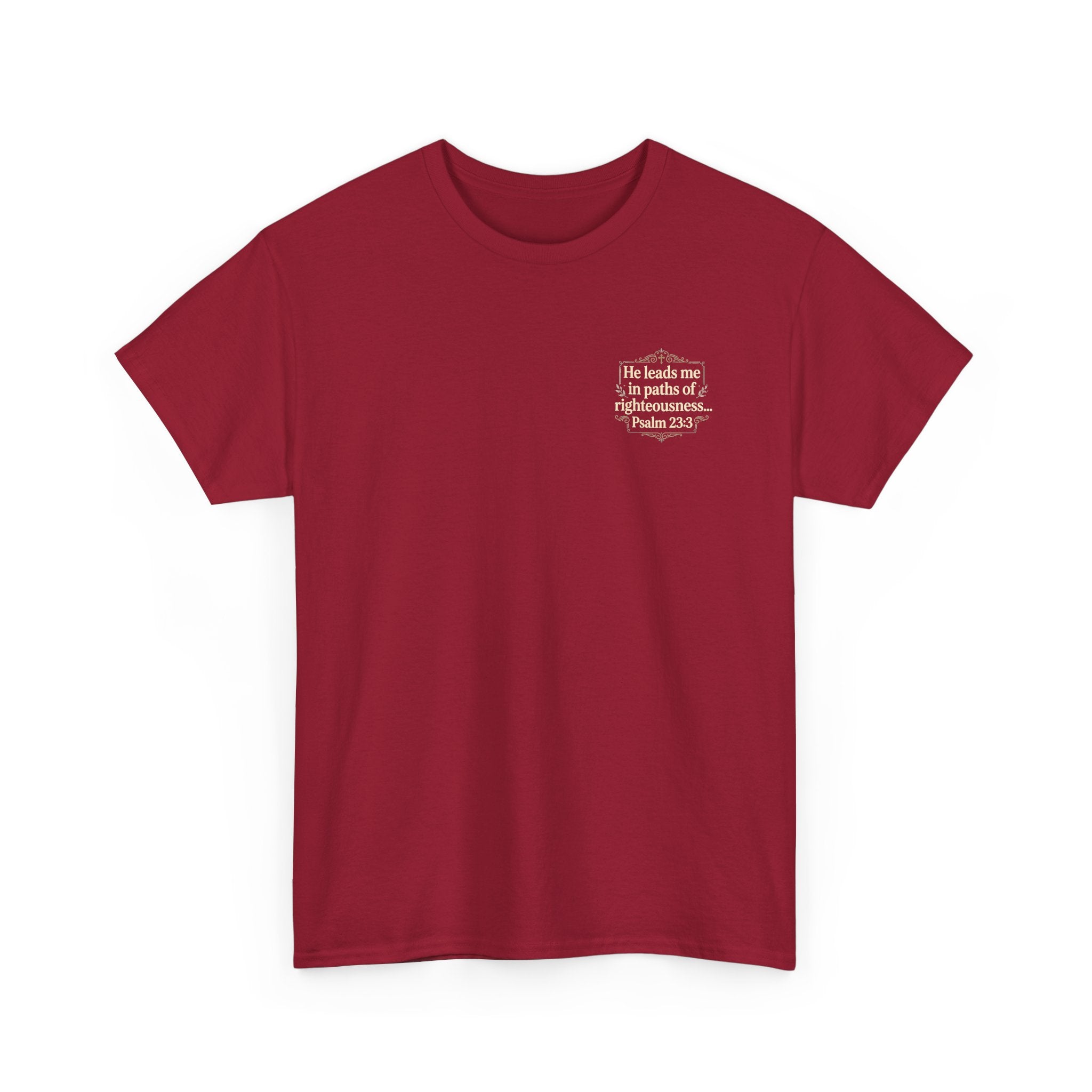 Christian Scripture Tee — "He heals the brokenhearted" Psalm 34:18 Chest Print