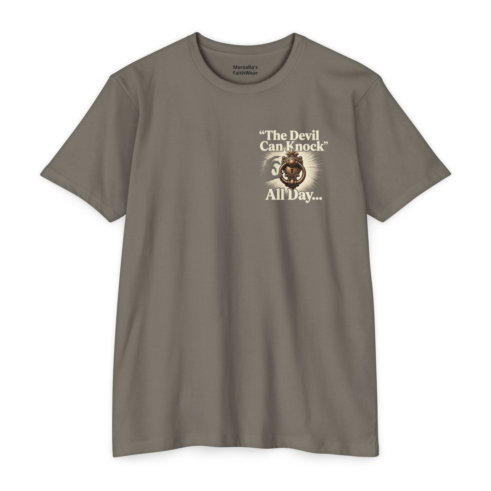 Christian Cross T-Shirt — "The Devil Can Knock All Day... But I Only Answer For Jesus"