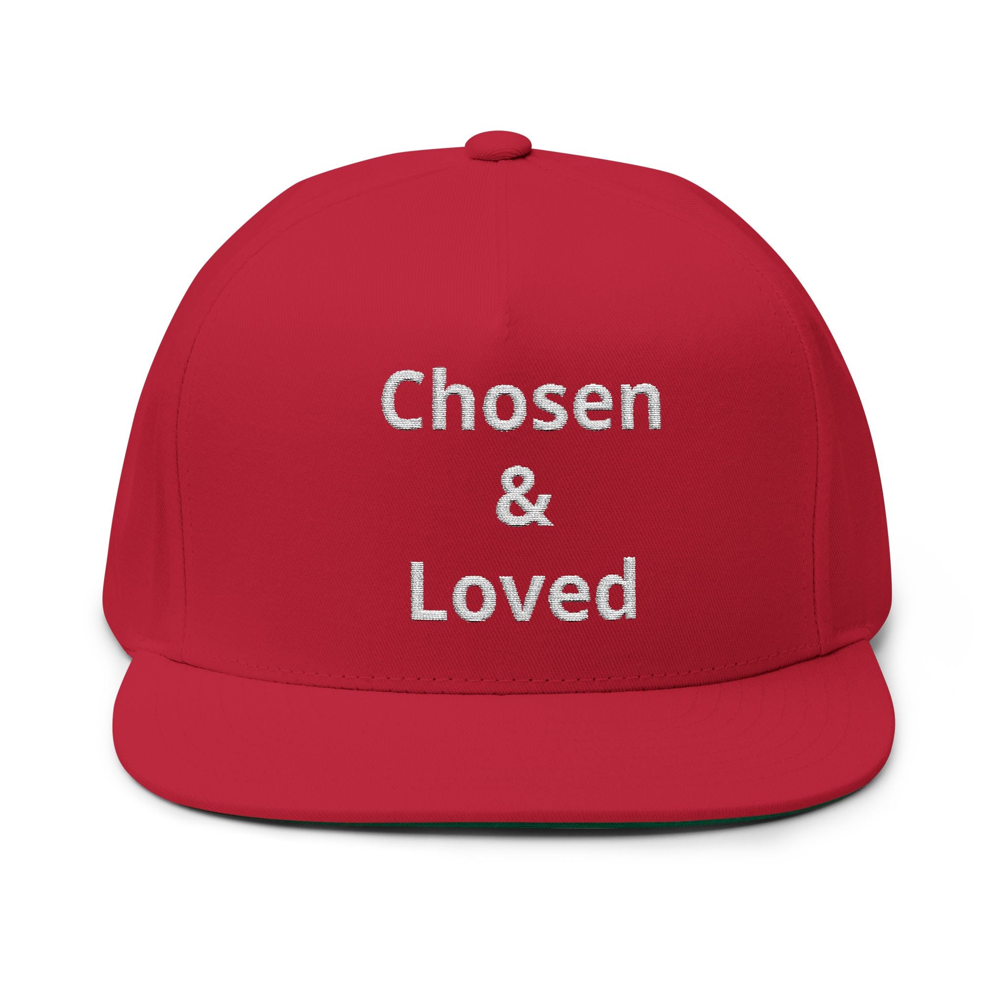 Chosen & Loved Embroidered Flat Bill Cap — White Snapback Hat