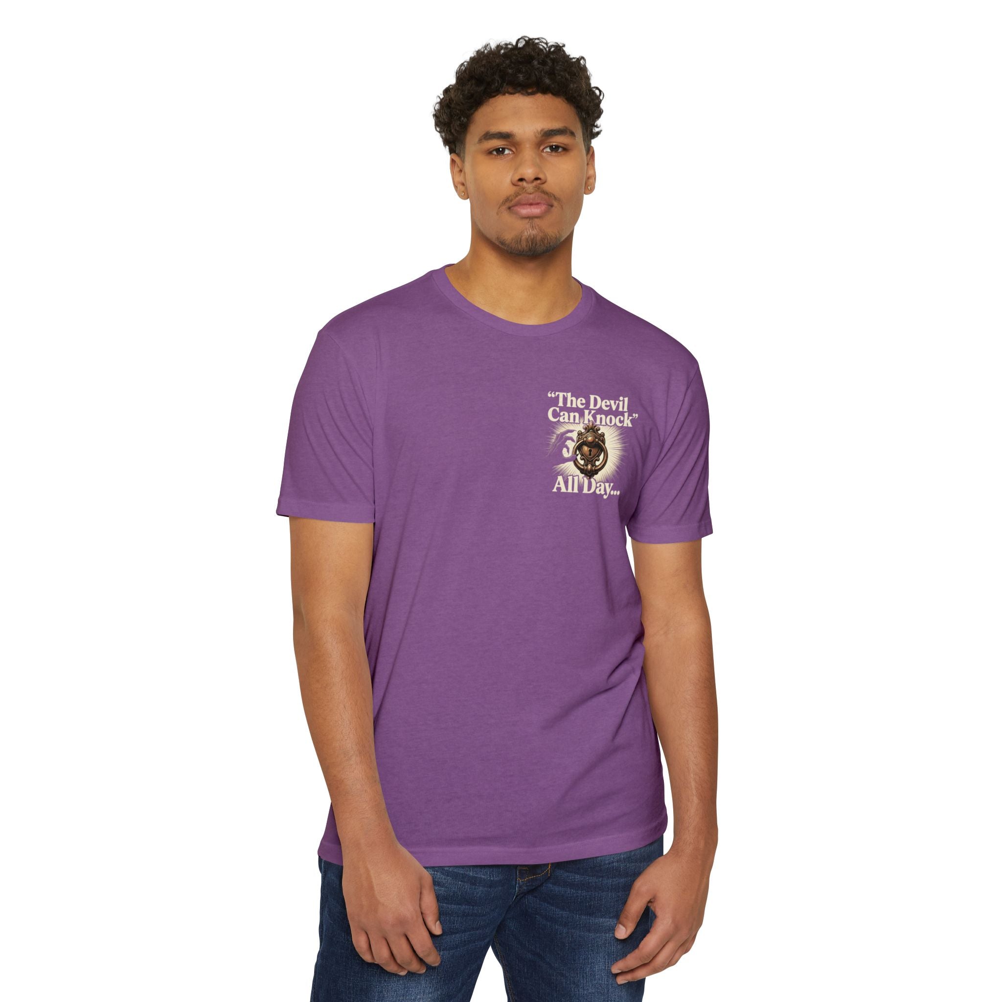 Christian Cross T-Shirt — "The Devil Can Knock All Day... But I Only Answer For Jesus"