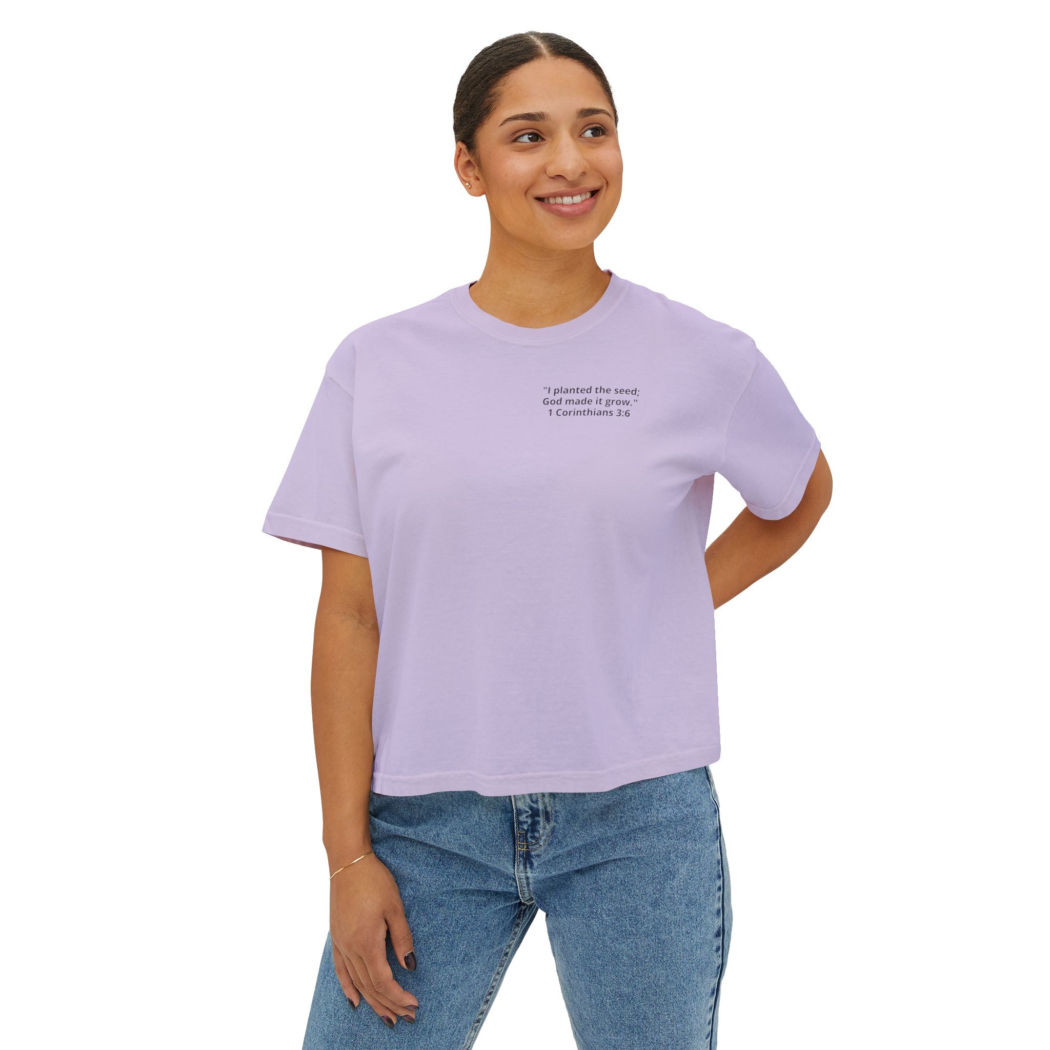 Watch the Love of God Grow Boxy Tee — Christian Faith Tree Graphic Women's Shirt