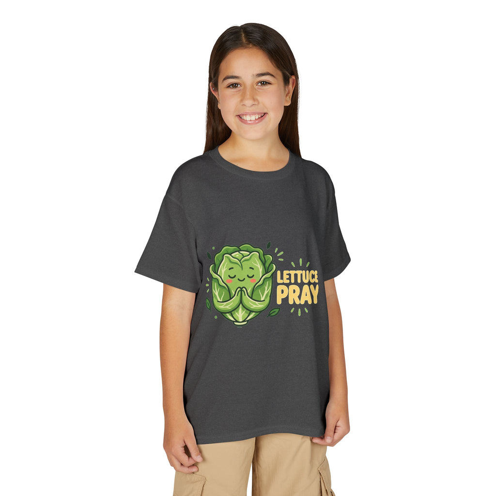 Youth T-Shirt — "Lettuce Pray" Cute Praying Lettuce Kids Tee