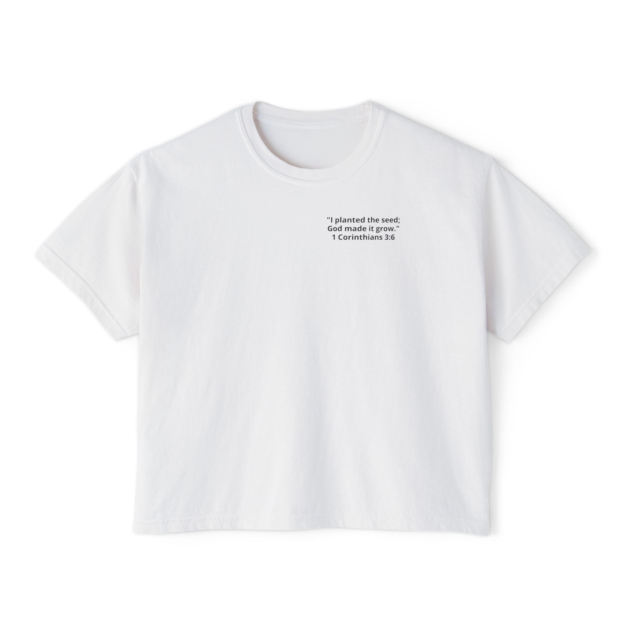 Watch the Love of God Grow Boxy Tee — Christian Faith Tree Graphic Women's Shirt