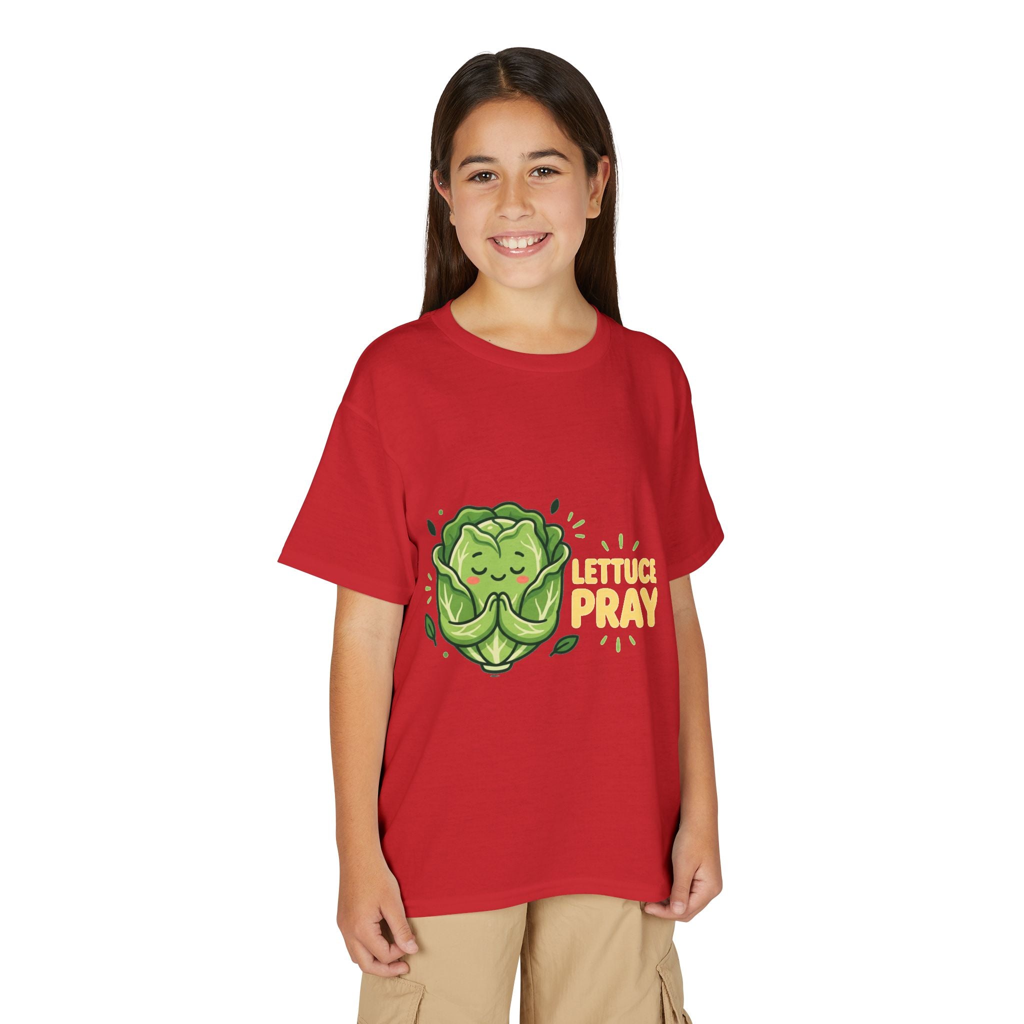 Youth T-Shirt — "Lettuce Pray" Cute Praying Lettuce Kids Tee