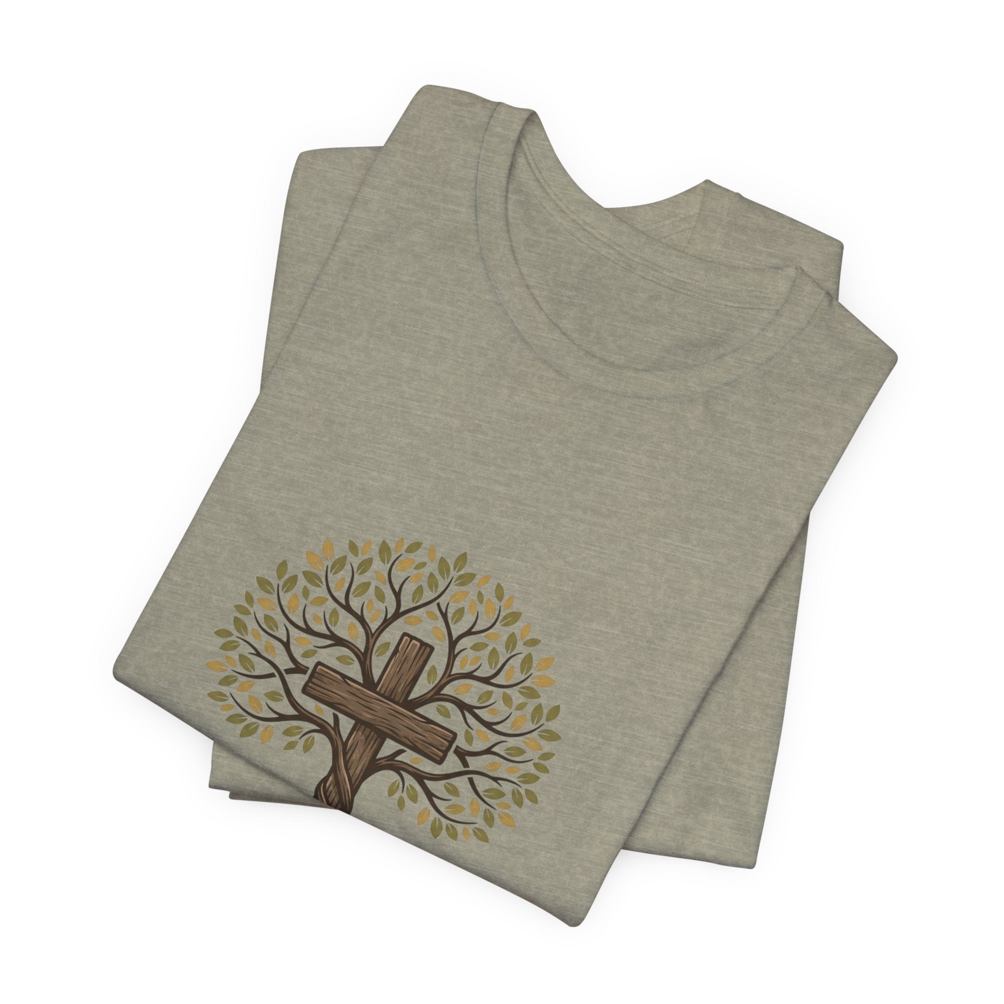 Christian Cross Tree T-Shirt — "Christ died for our sins to give us family to grow spiritually within Him"