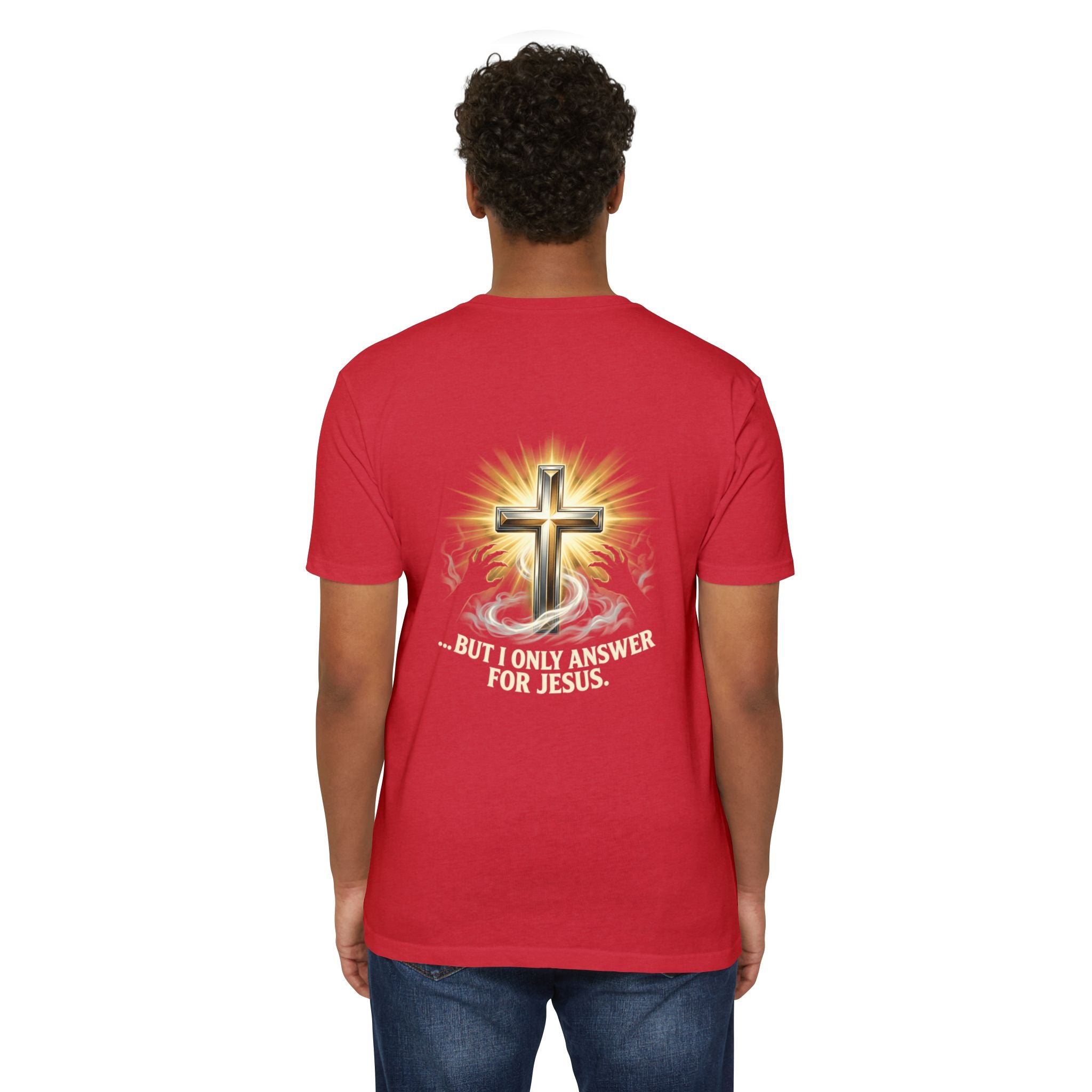 Christian Cross T-Shirt — "The Devil Can Knock All Day... But I Only Answer For Jesus"