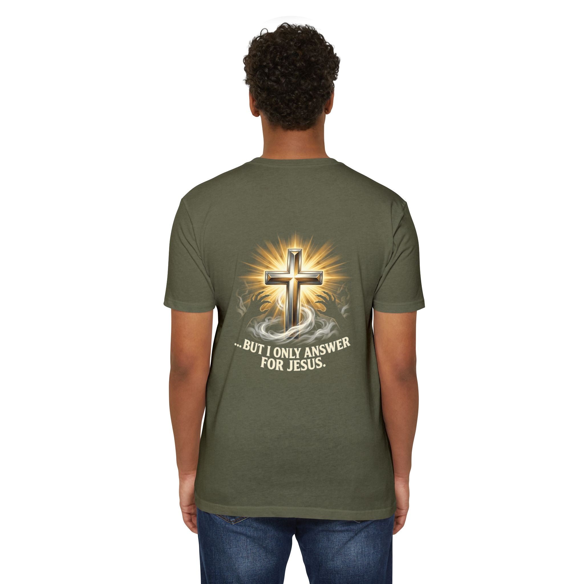 Christian Cross T-Shirt — "The Devil Can Knock All Day... But I Only Answer For Jesus"