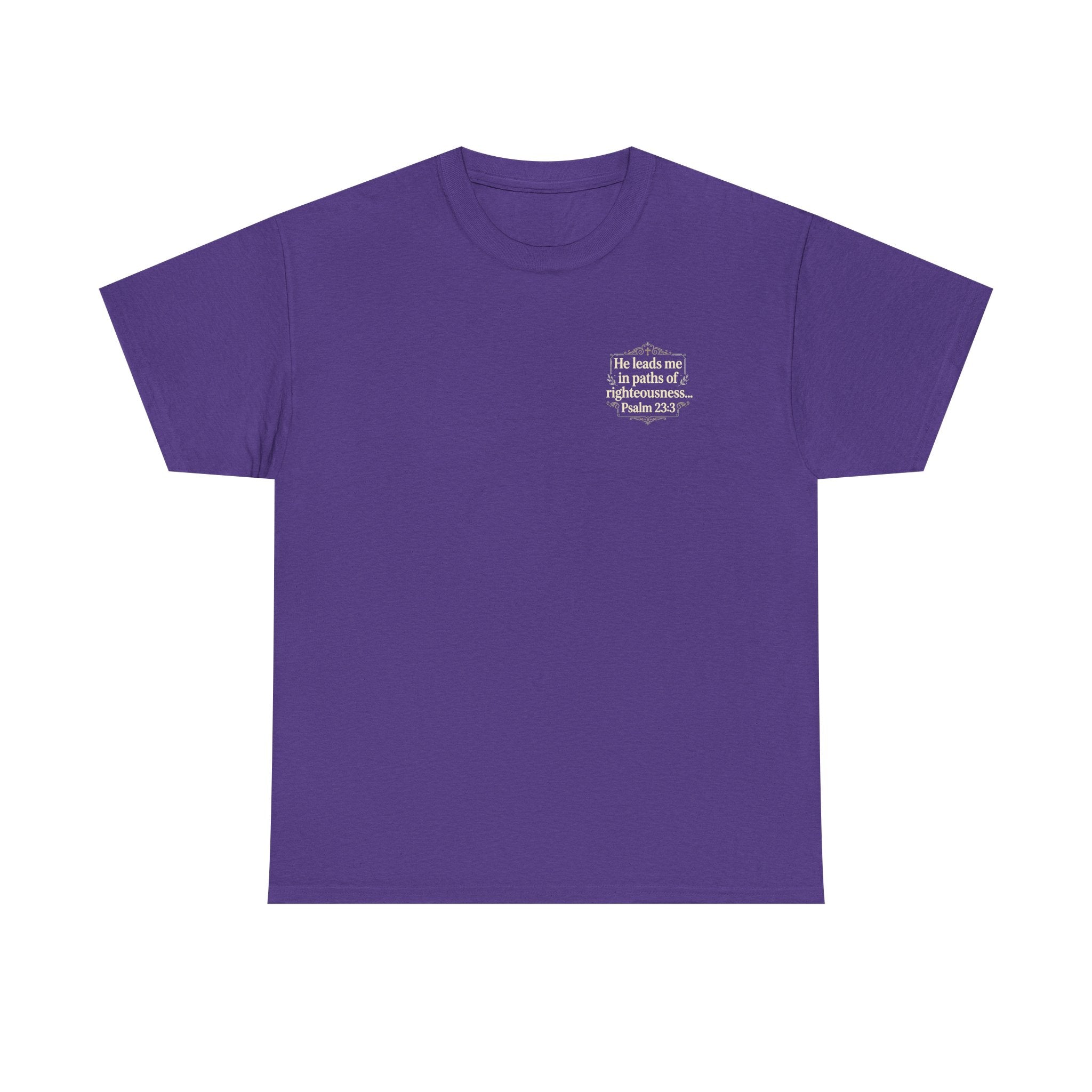 Christian Scripture Tee — "He heals the brokenhearted" Psalm 34:18 Chest Print