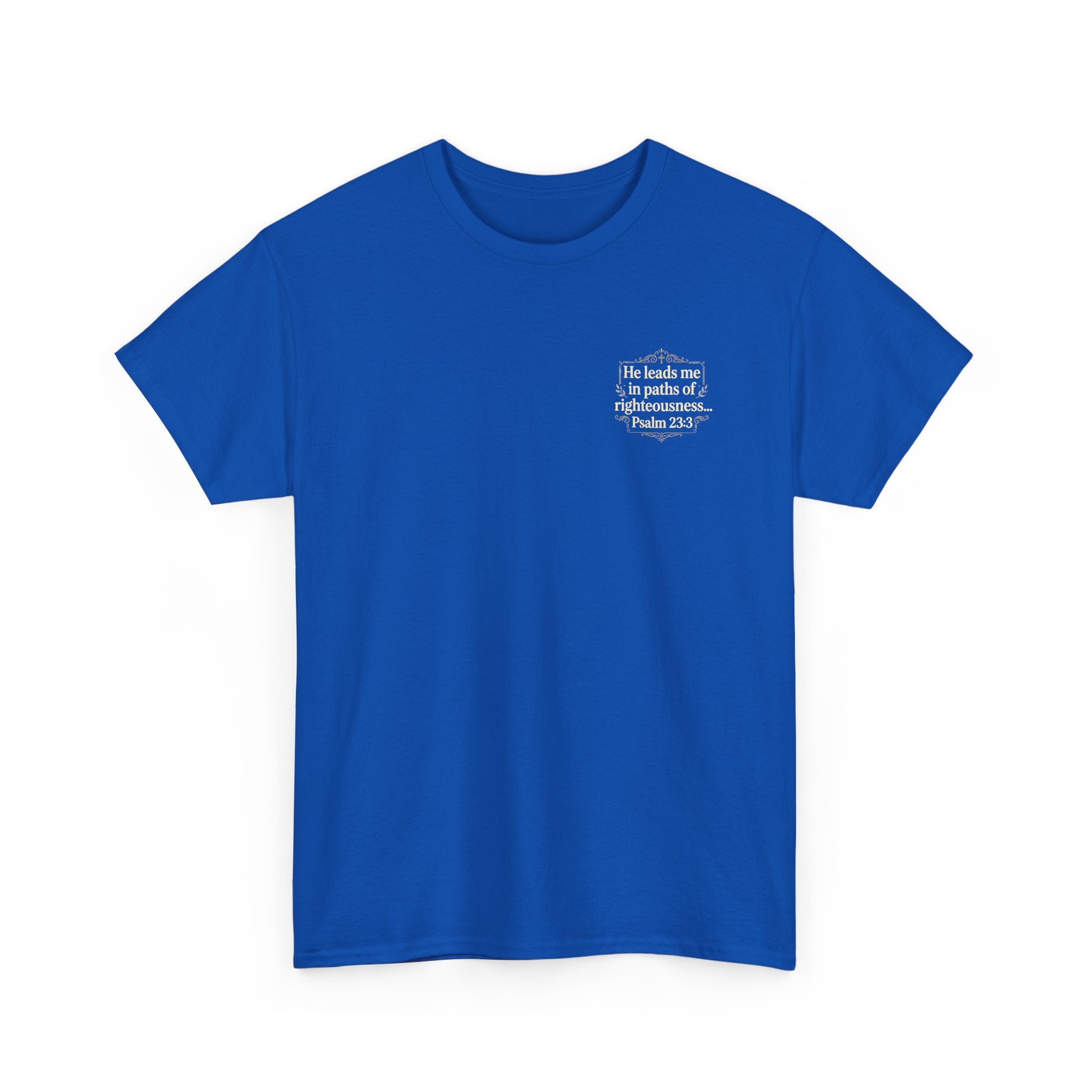 Christian Scripture Tee — "He heals the brokenhearted" Psalm 34:18 Chest Print