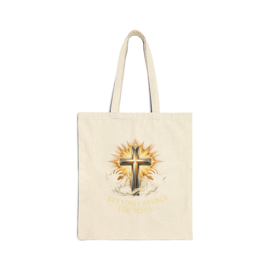 Religious Cotton Tote Bag — "The Devil Can Knock All Day" & Golden Cross Canvas Market Tote