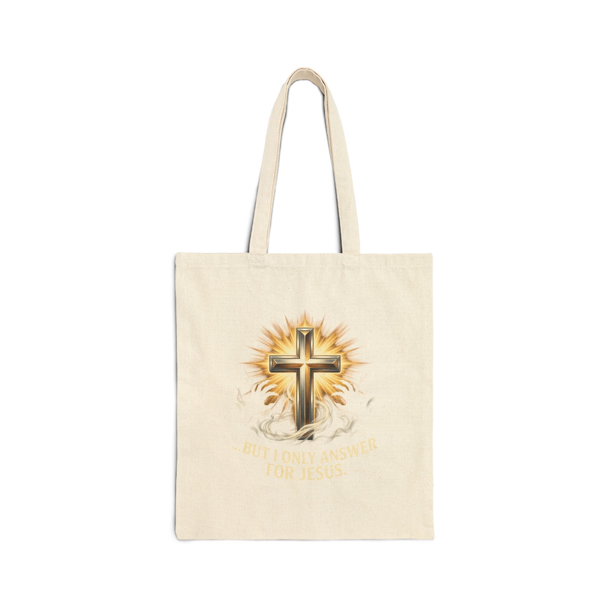 Religious Cotton Tote Bag — "The Devil Can Knock All Day" & Golden Cross Canvas Market Tote