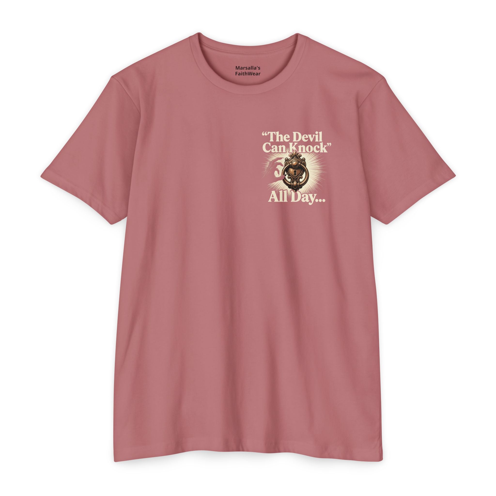 Christian Cross T-Shirt — "The Devil Can Knock All Day... But I Only Answer For Jesus"