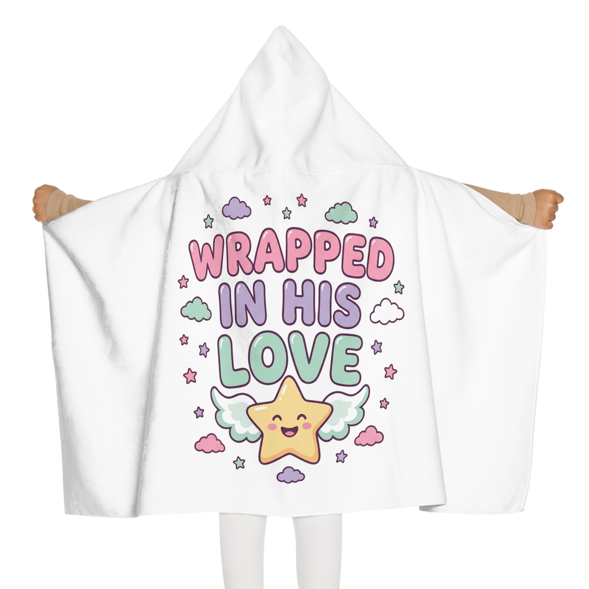 Wrapped in His Love Youth Hooded Towel — Cute Pastel Star Christian Bath Wrap for Kids