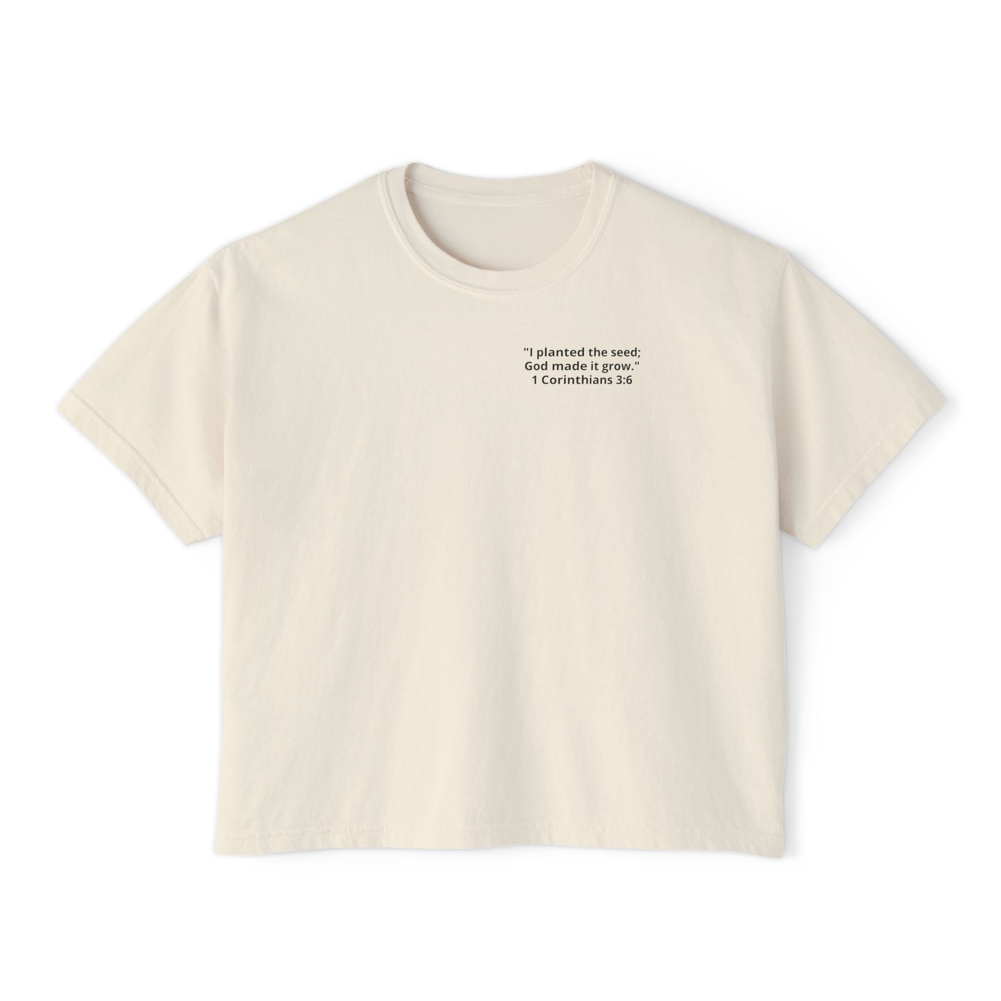 Watch the Love of God Grow Boxy Tee — Christian Faith Tree Graphic Women's Shirt