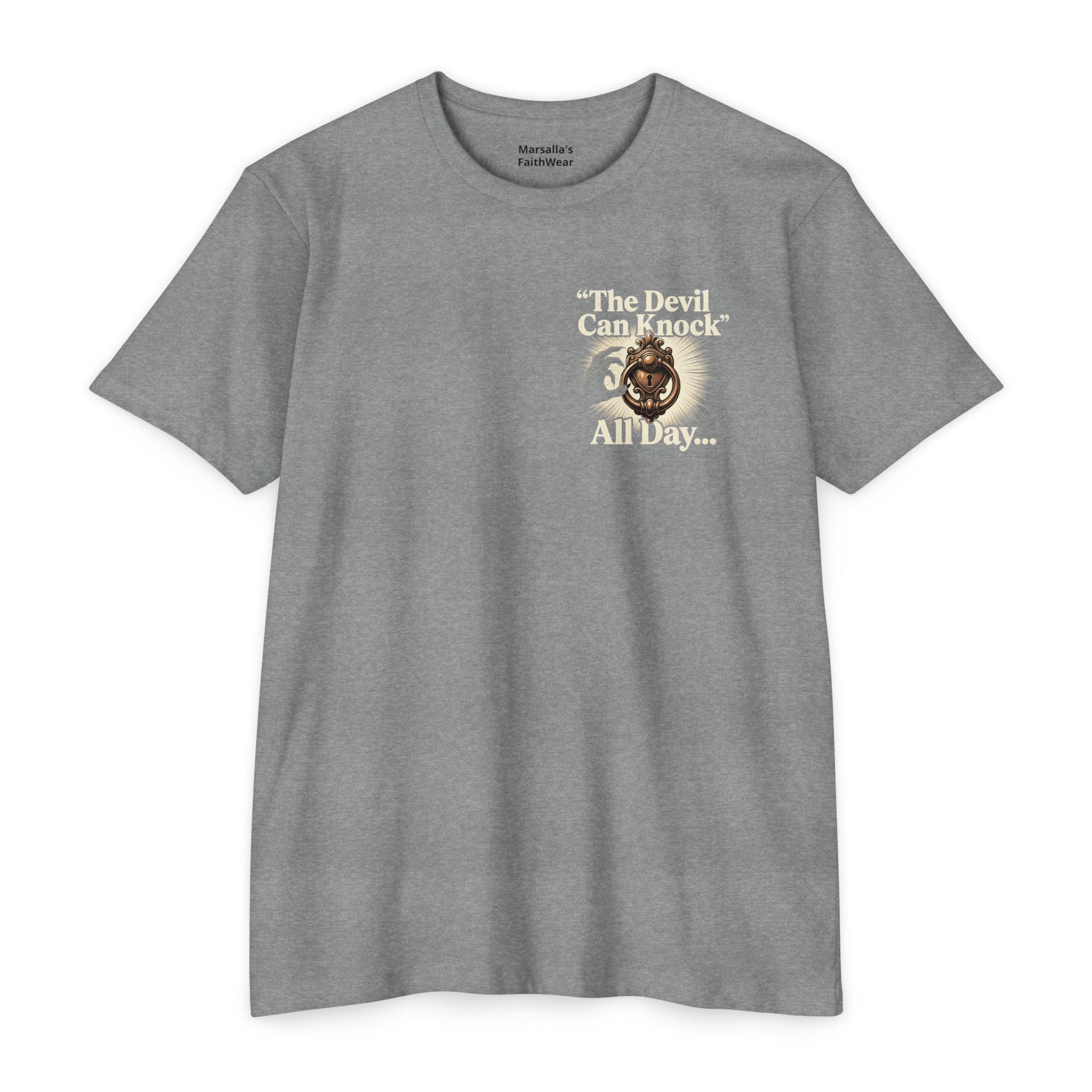 Christian Cross T-Shirt — "The Devil Can Knock All Day... But I Only Answer For Jesus"