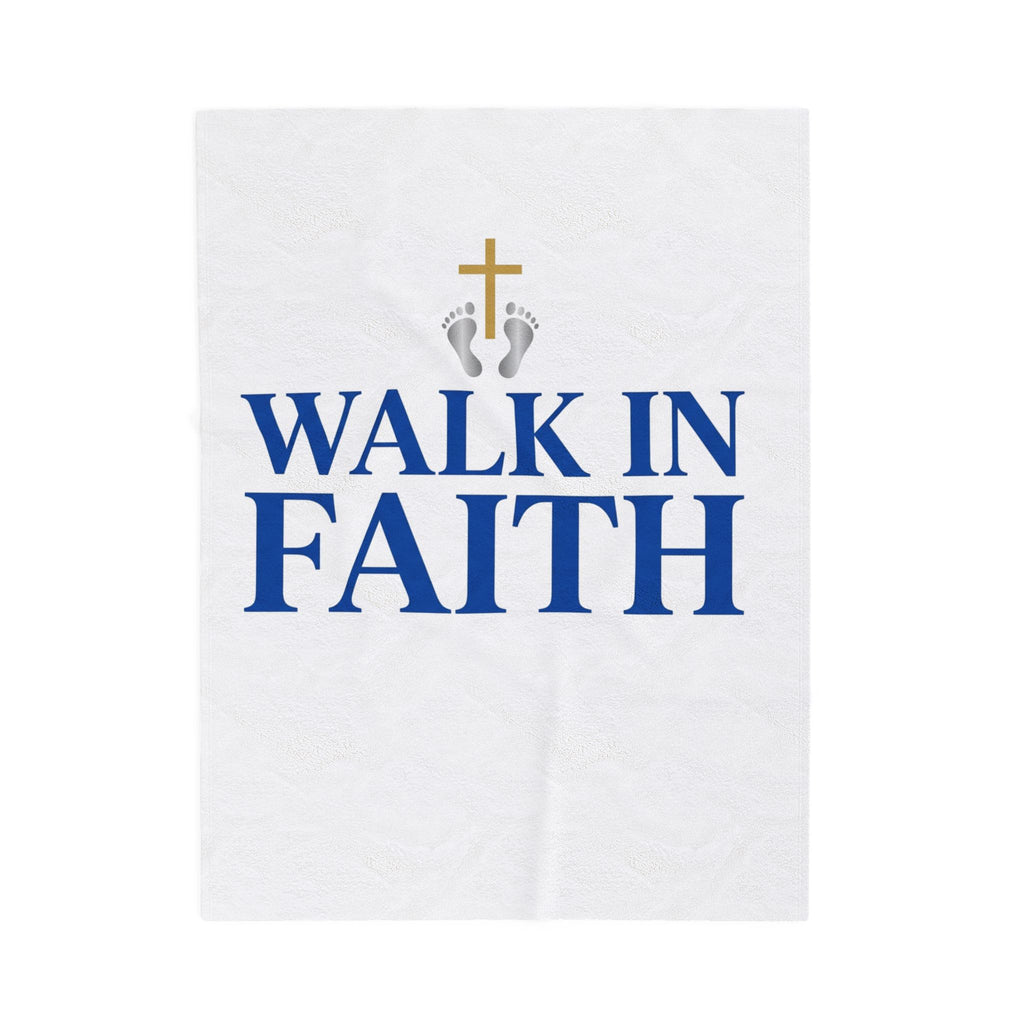 Walk in Faith Plush Blanket — Christian Velveteen Throw with Cross & Baby Footprints