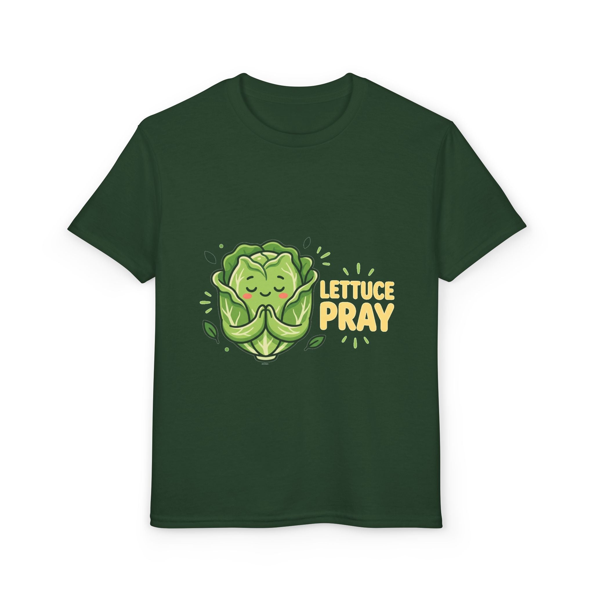 Youth T-Shirt — "Lettuce Pray" Cute Praying Lettuce Kids Tee