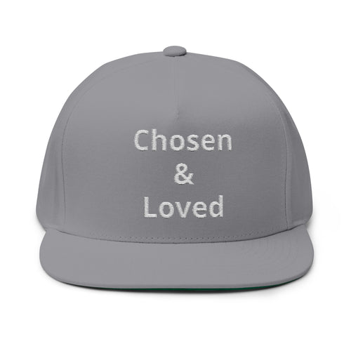 Chosen & Loved Embroidered Flat Bill Cap — White Snapback Hat
