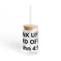 16oz Sipper Glass – "Drink Up" John 4:1 Scripture Tumbler with Bamboo Lid