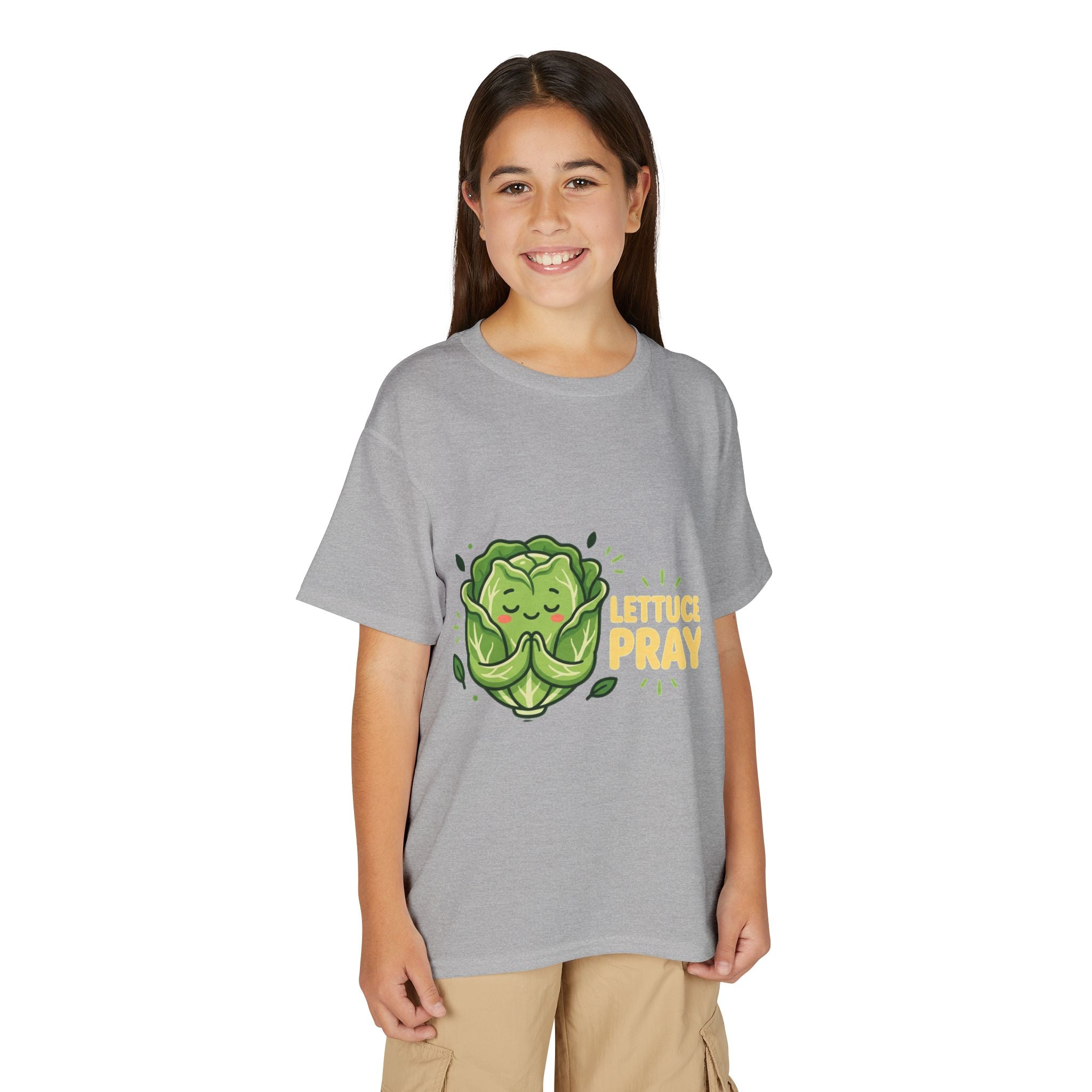 Youth T-Shirt — "Lettuce Pray" Cute Praying Lettuce Kids Tee
