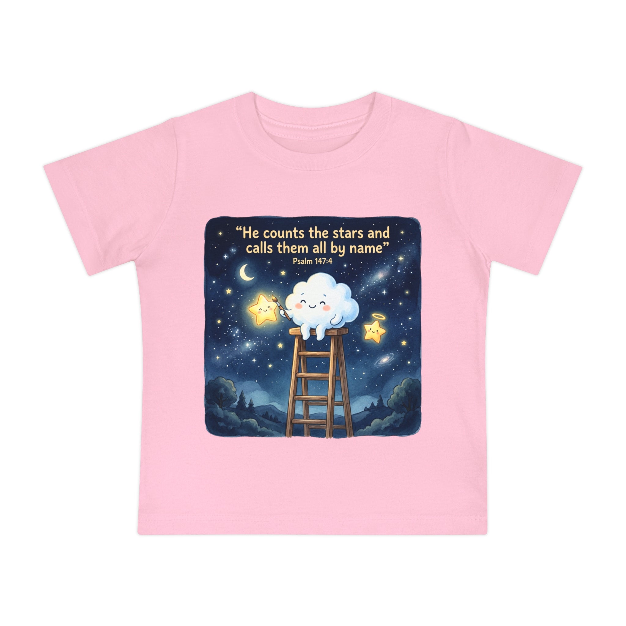 Baby Starry Night T‑Shirt — "He counts the stars and calls them all by name" (Psalm 147:4)
