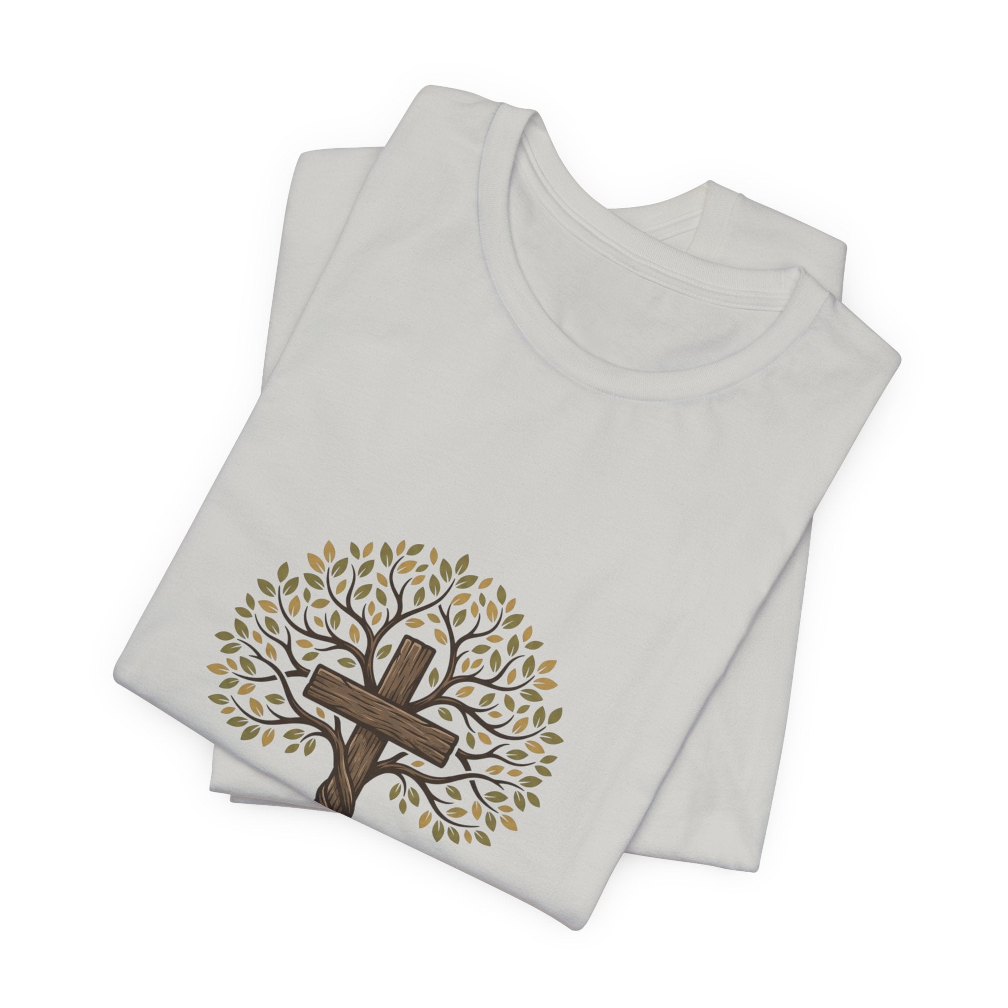 Christian Cross Tree T-Shirt — "Christ died for our sins to give us family to grow spiritually within Him"
