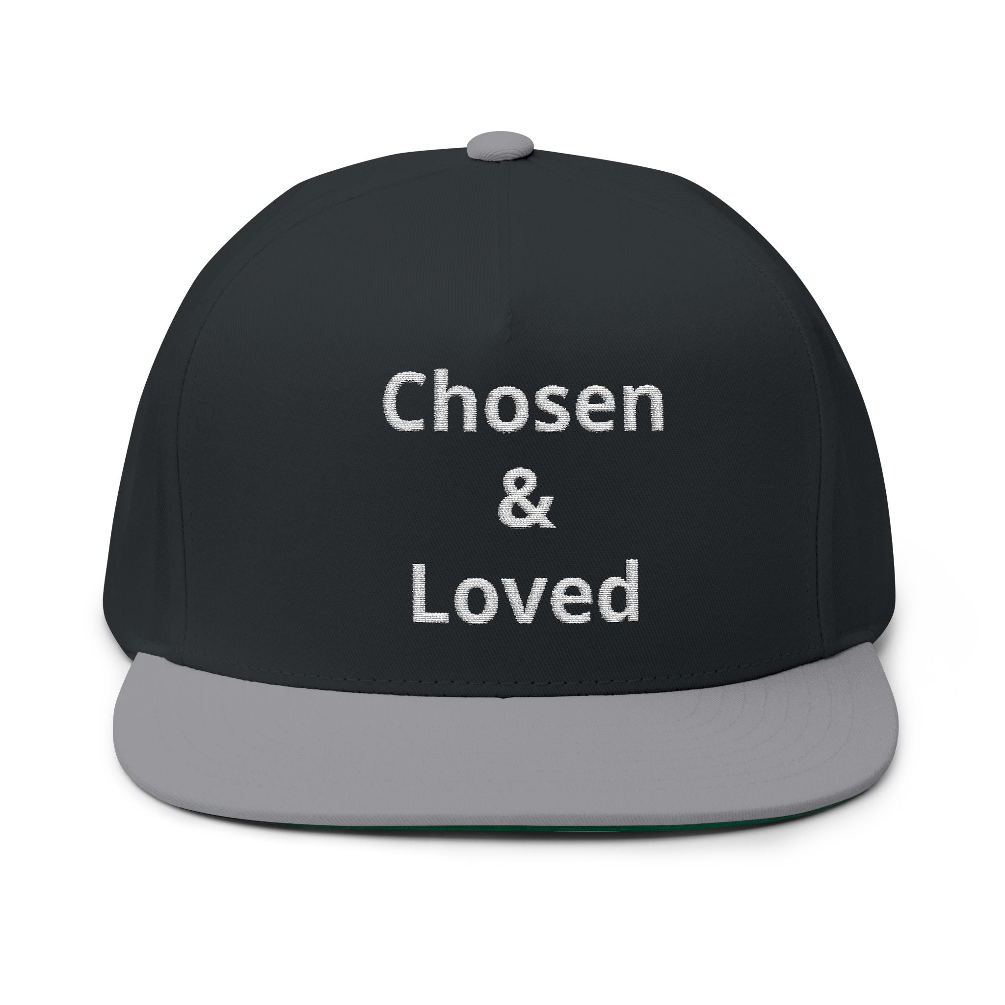 Chosen & Loved Embroidered Flat Bill Cap — White Snapback Hat