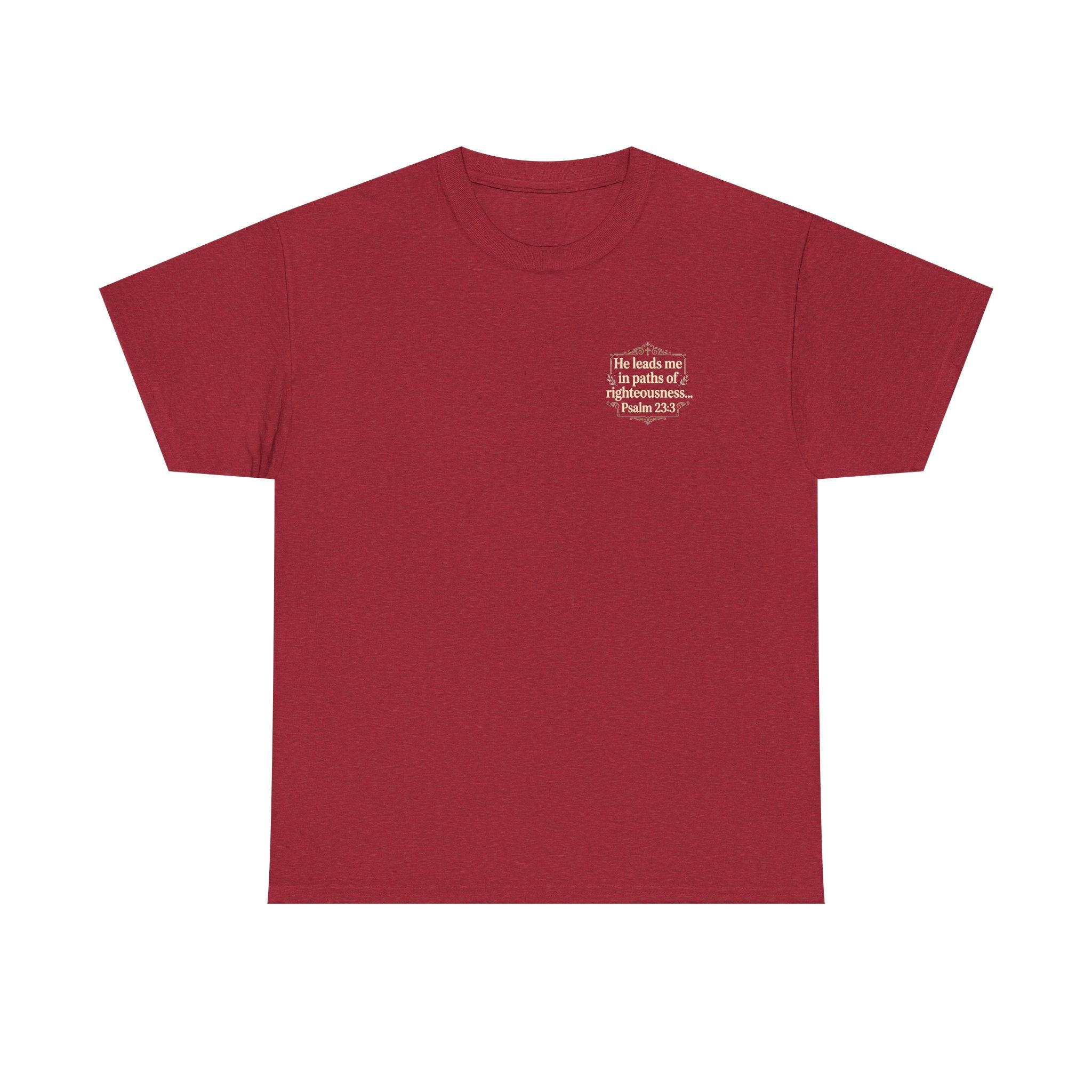Christian Scripture Tee — "He heals the brokenhearted" Psalm 34:18 Chest Print